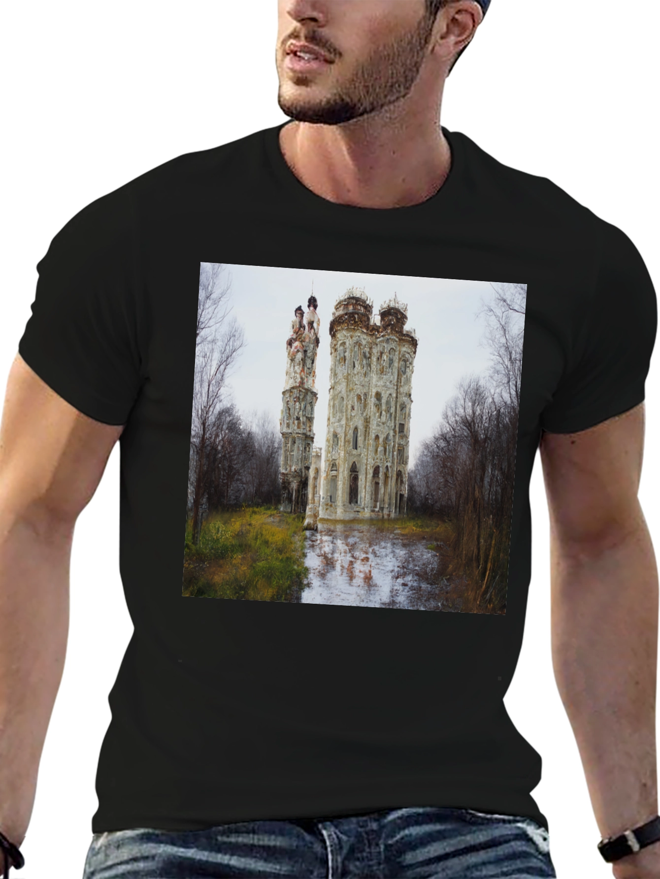 Ornate Castle Ruins Black T-Shirt