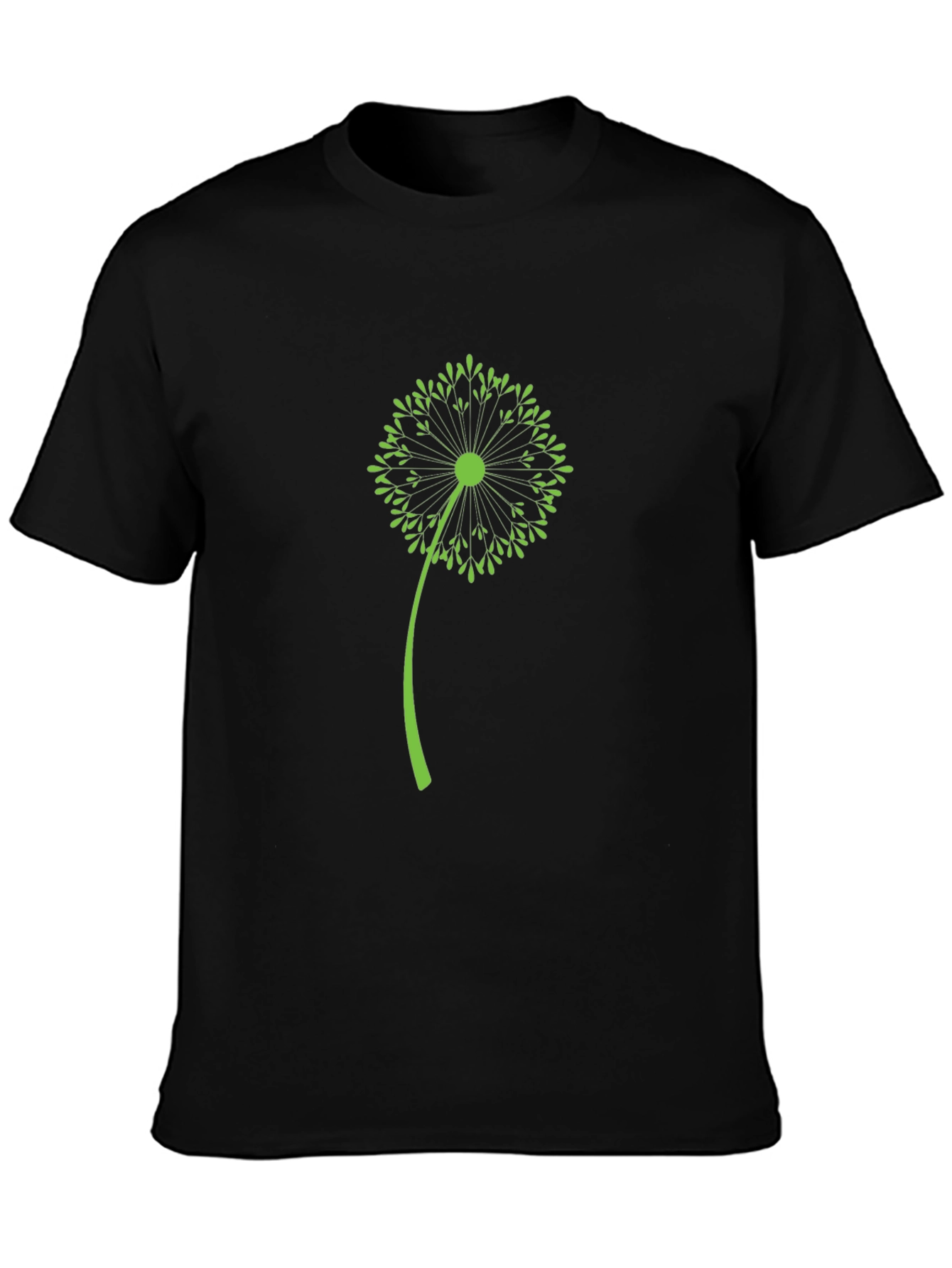Black T-Shirt with Green Dandelion Design