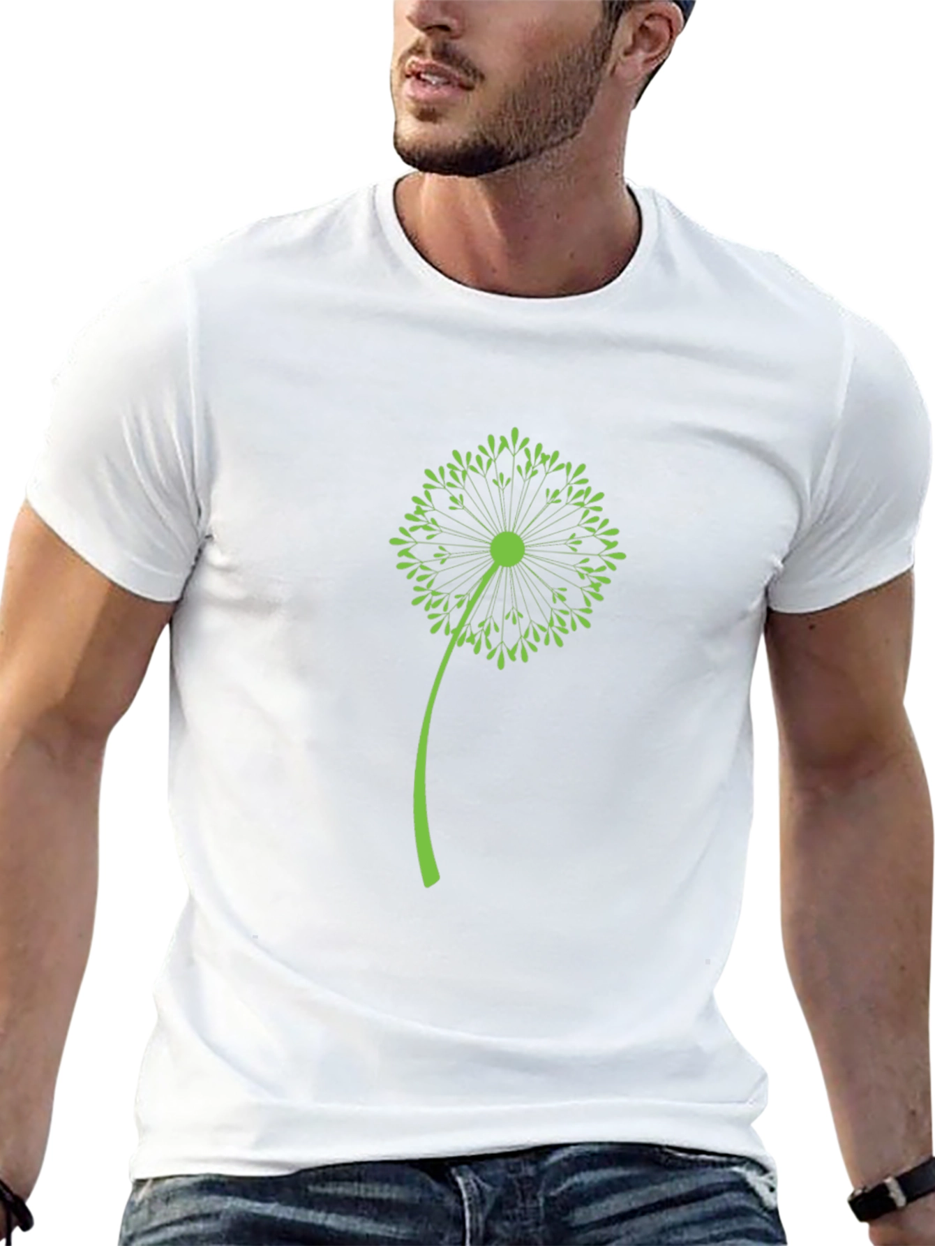 Black T-Shirt with Green Dandelion Design
