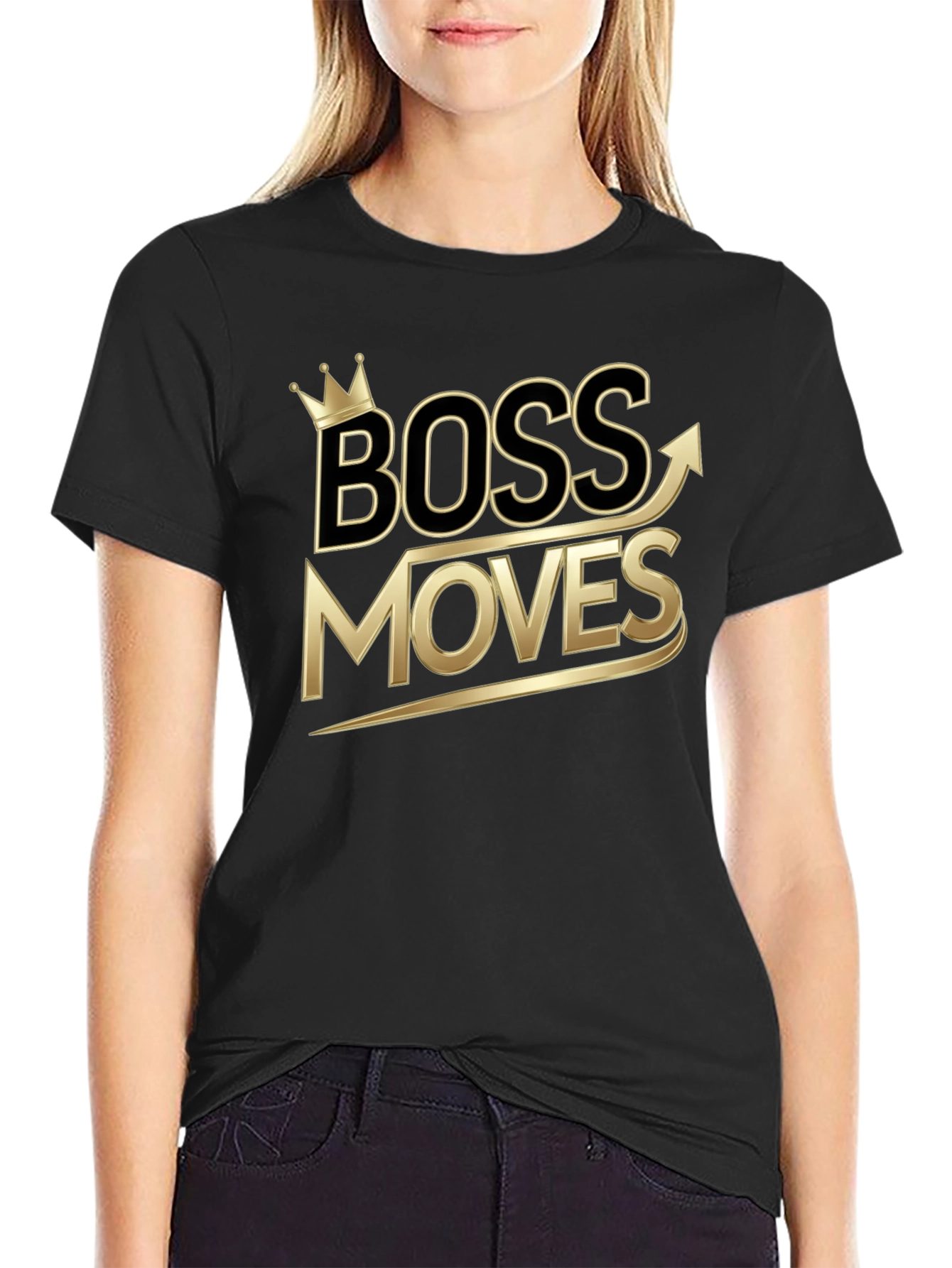Boss Moves Graphic Tee - Gold Print Black Shirt