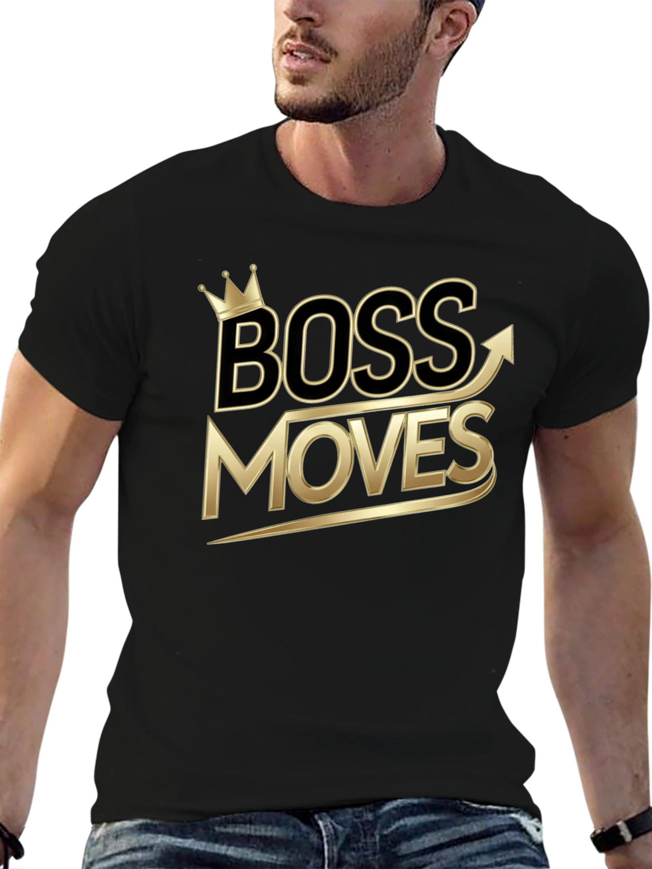 Boss Moves Graphic Tee - Gold Print Black Shirt