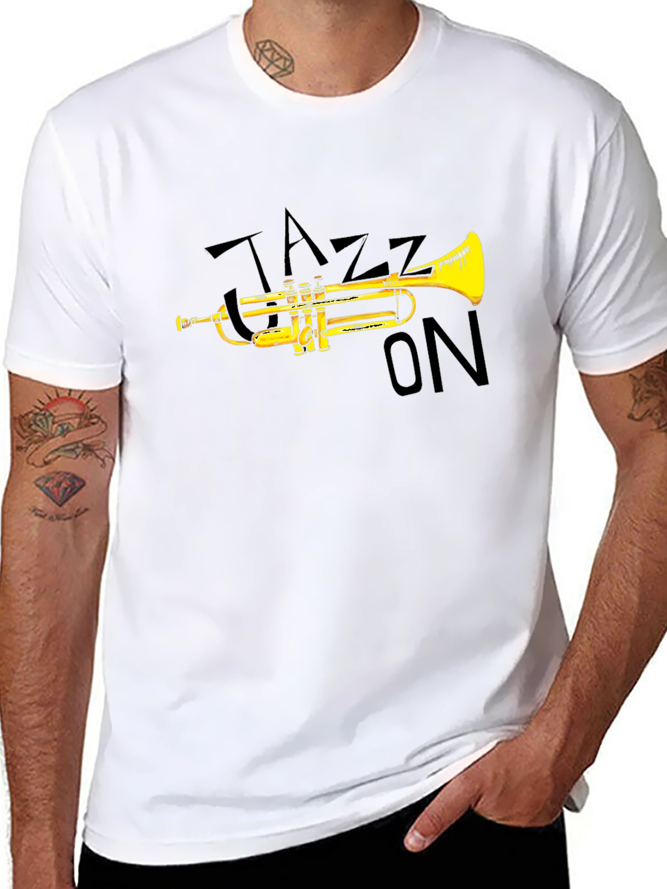Jazz On Black T-Shirt - Trumpet Design