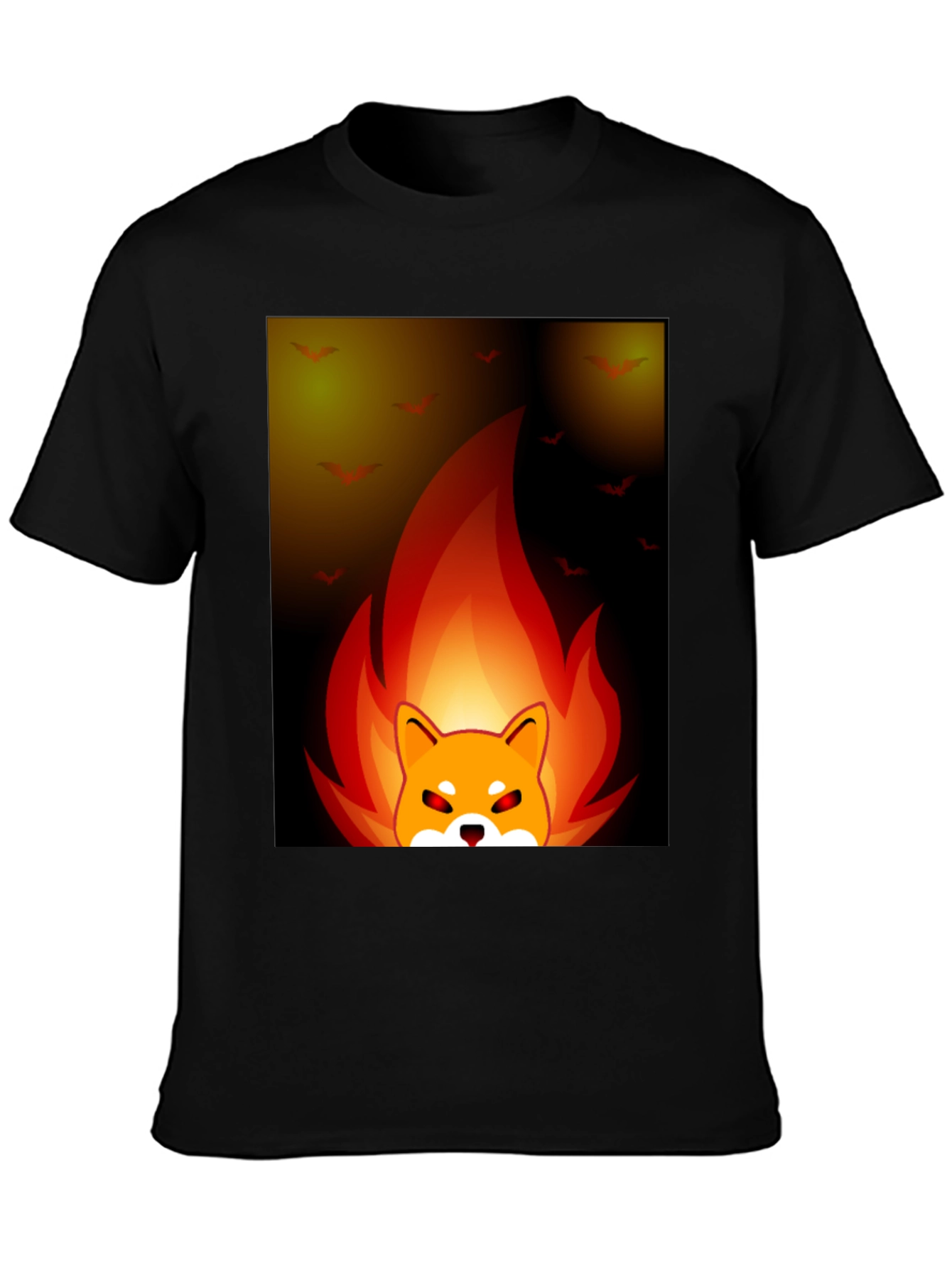 Fiery Shiba Inu Graphic Tee - Black Cotton Blend