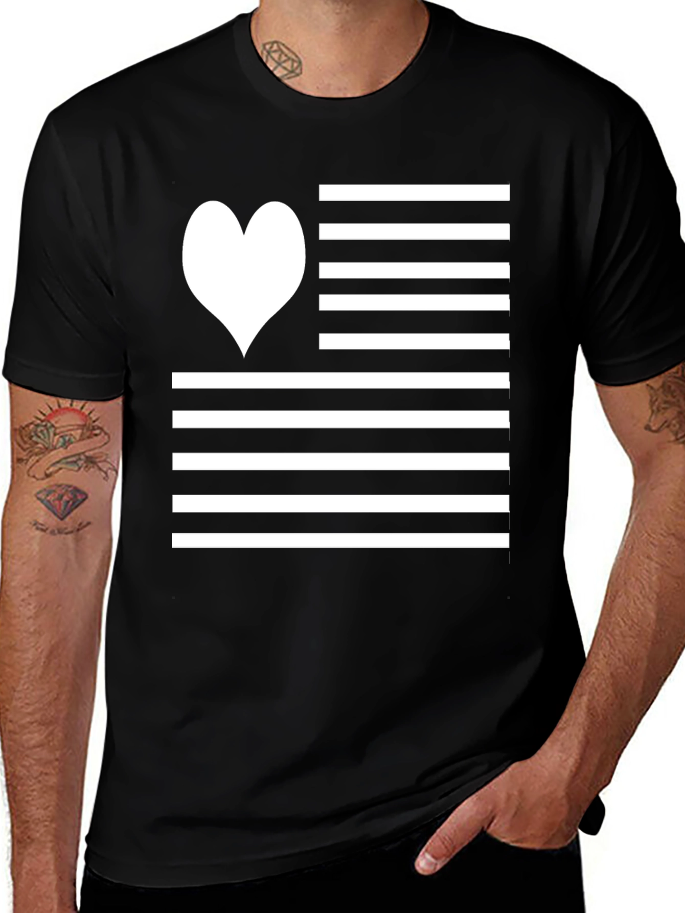 Heart Stripes Graphic Tee - Black