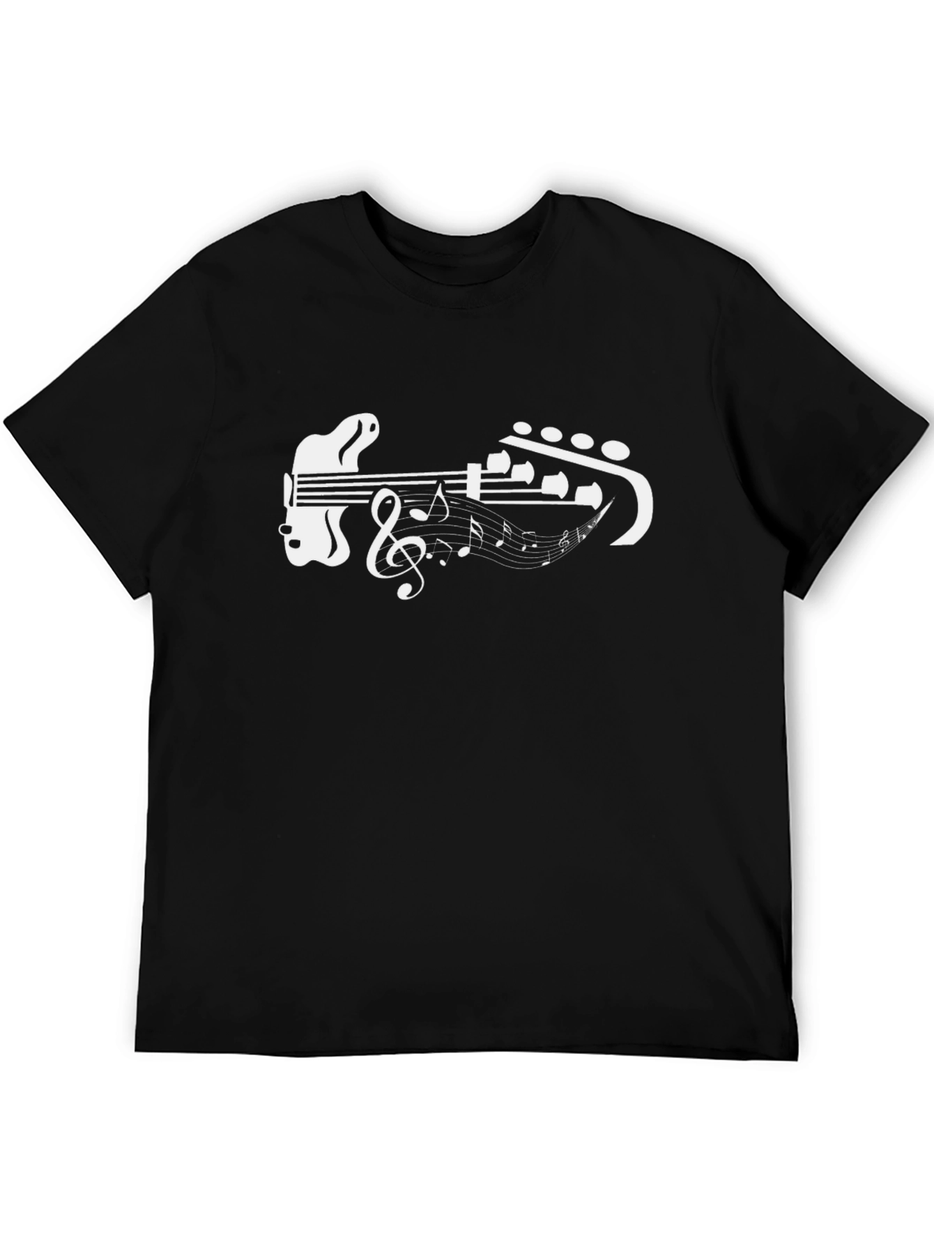 Guitar Music Note Graphic Tee - Black Cotton