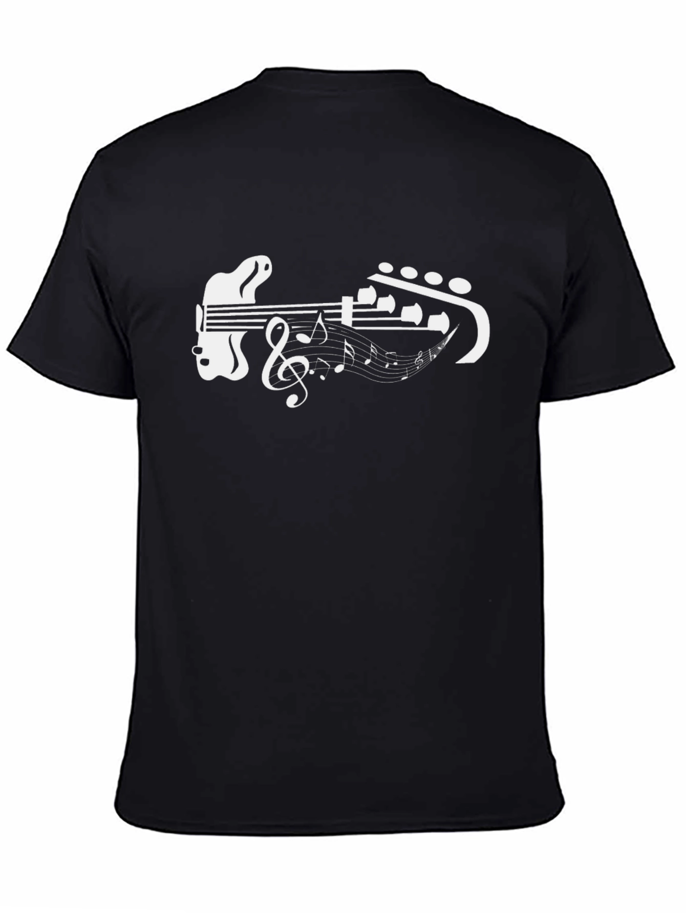 Guitar Music Note Graphic Tee - Black Cotton