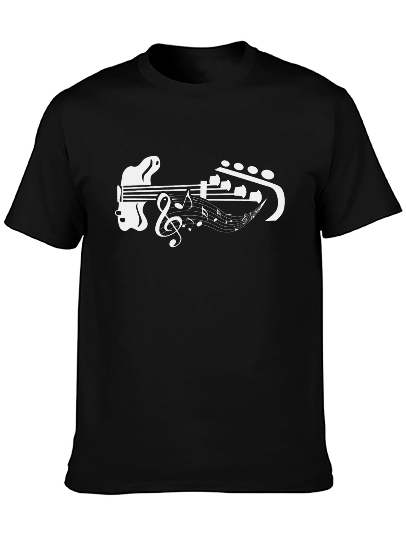 Guitar Music Note Graphic Tee - Black Cotton