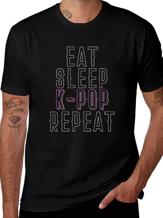 Eat Sleep K-Pop Repeat Black Graphic Tee