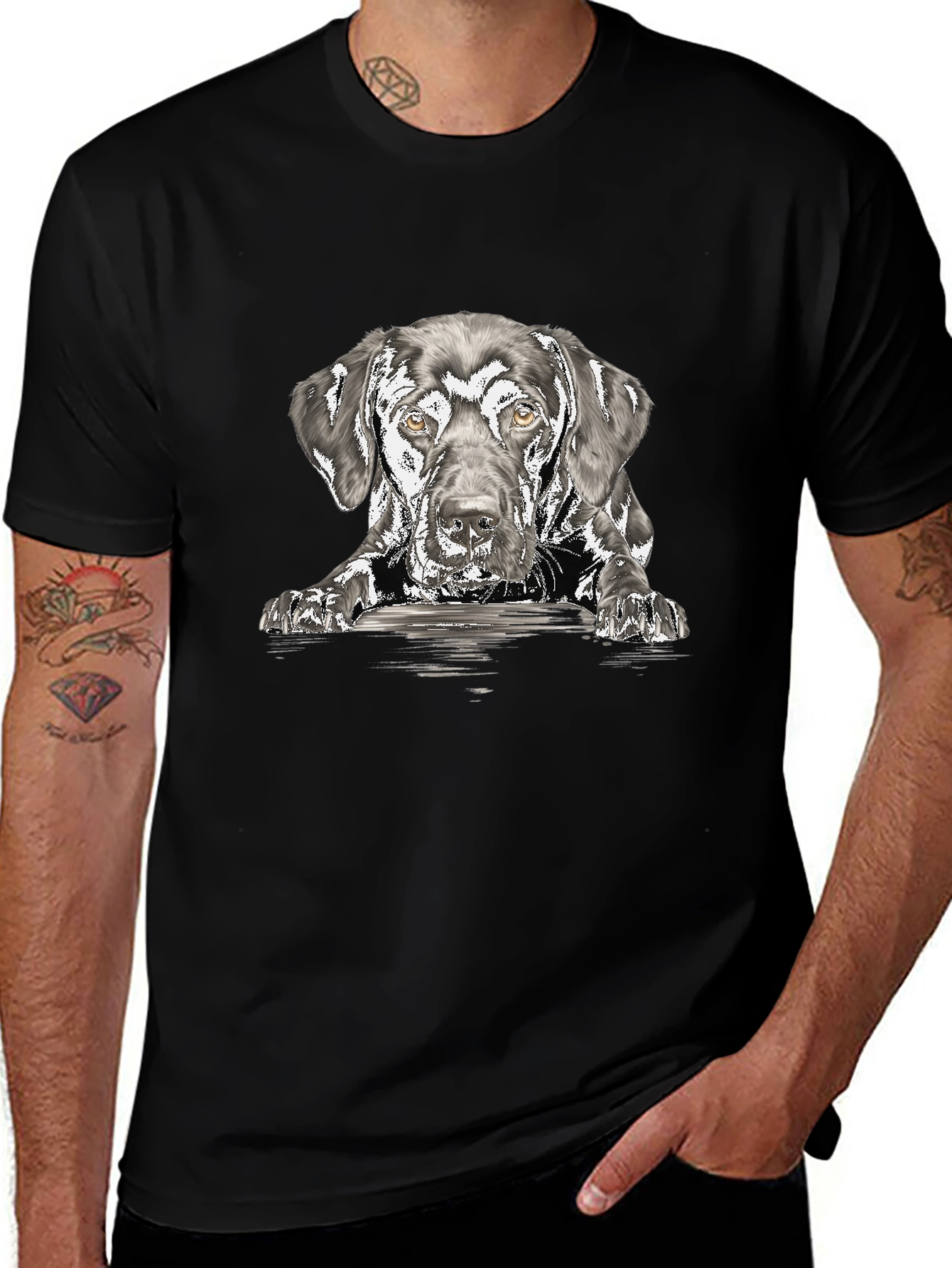 Dog Sketch Graphic Print T-Shirt