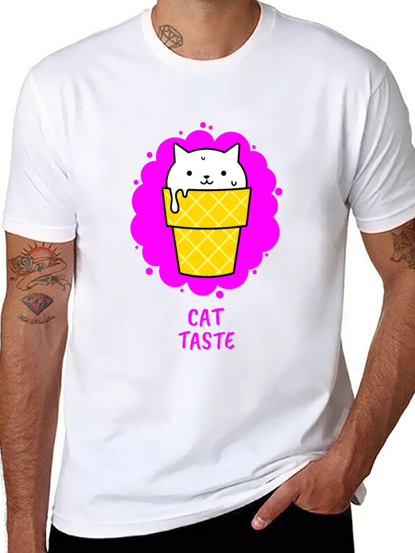 Cat Taste Ice Cream Cone Black T-Shirt
