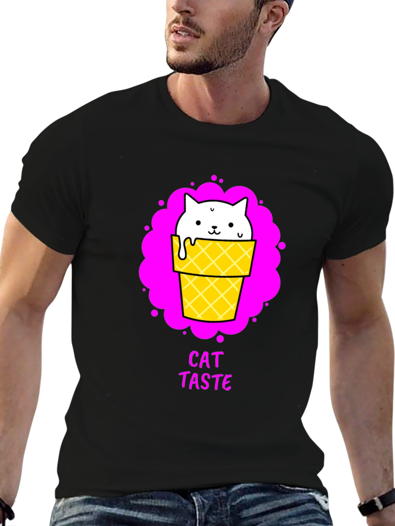 Cat Taste Ice Cream Cone Black T-Shirt