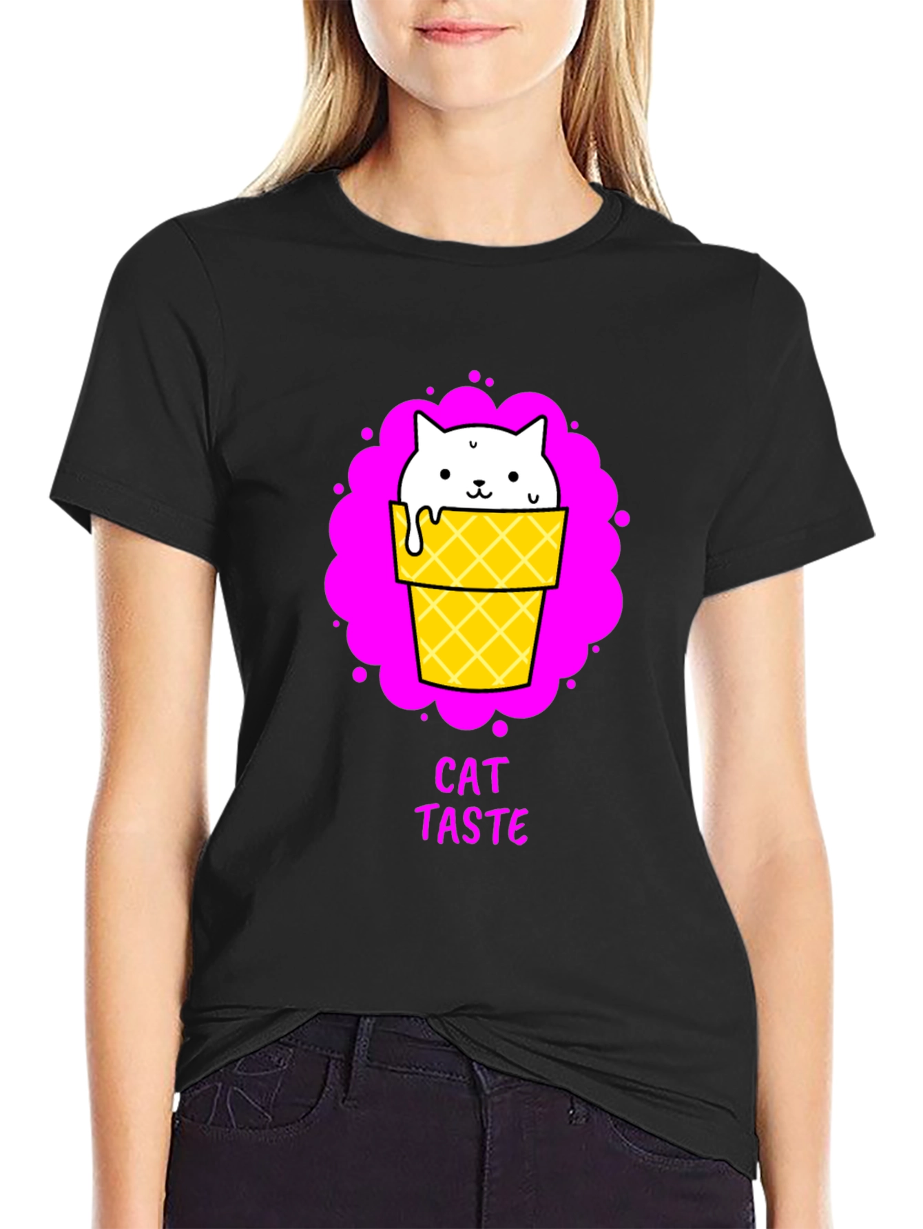 Cat Taste Ice Cream Cone Black T-Shirt