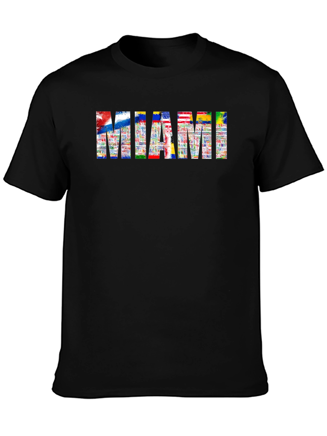 Miami Flag Fill Black T-Shirt