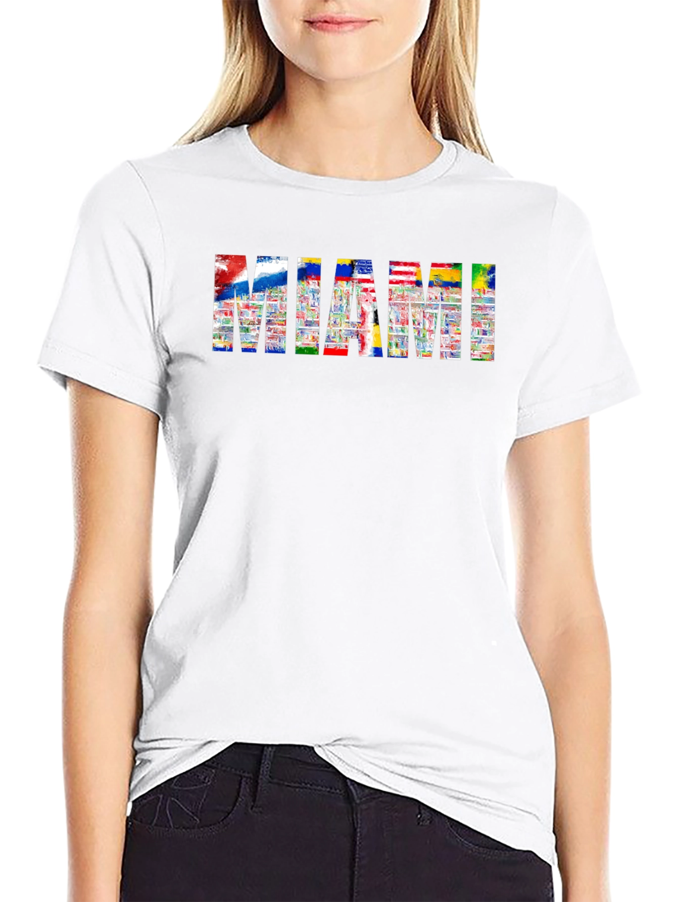 Miami Flag Fill Black T-Shirt