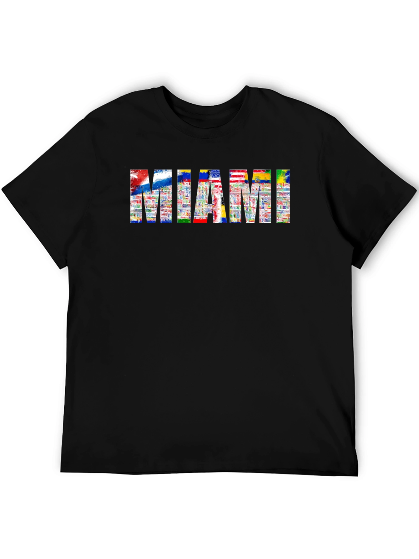 Miami Flag Fill Black T-Shirt