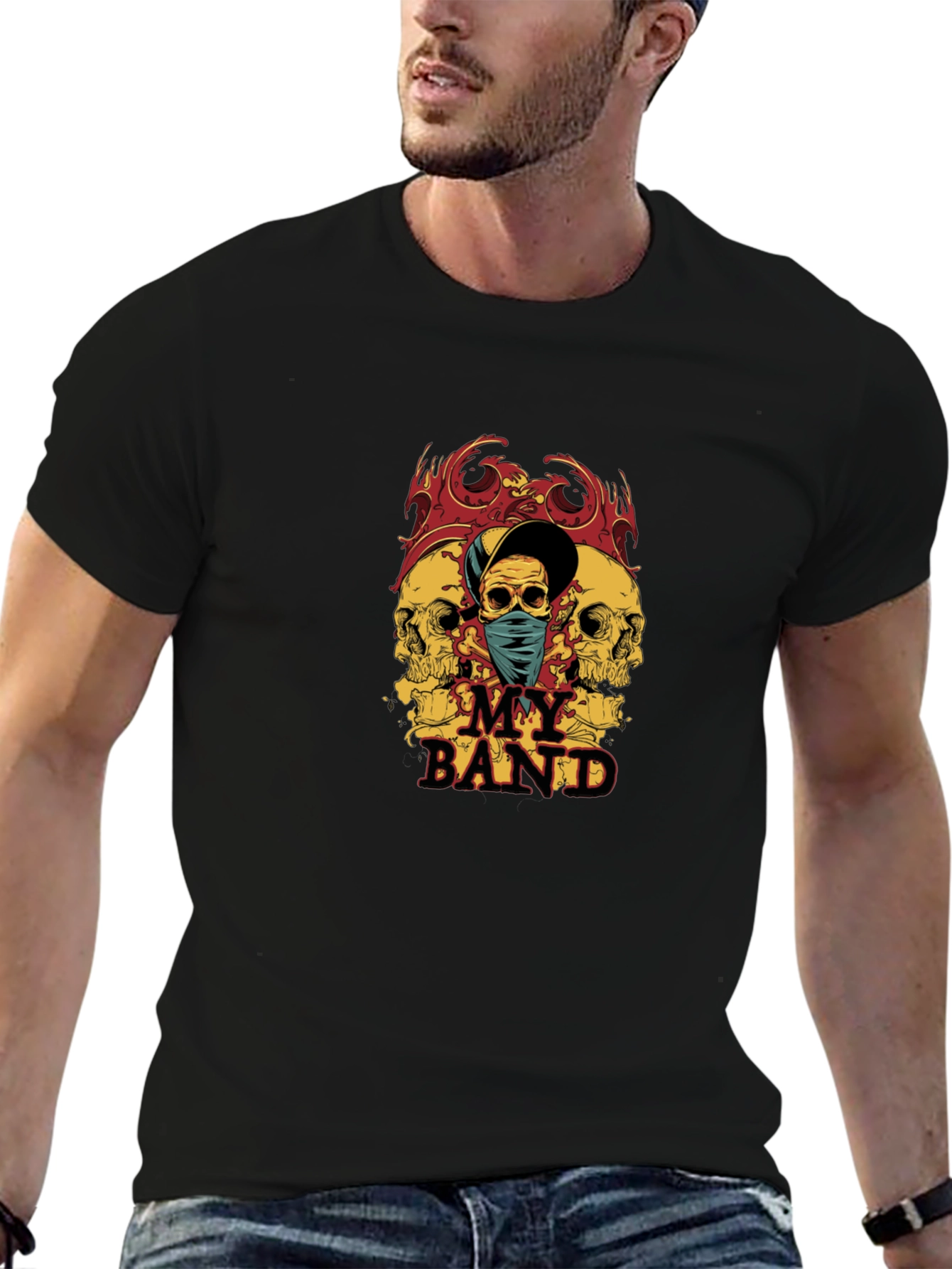 Skull Band Graphic Tee - Mens Black T-Shirt