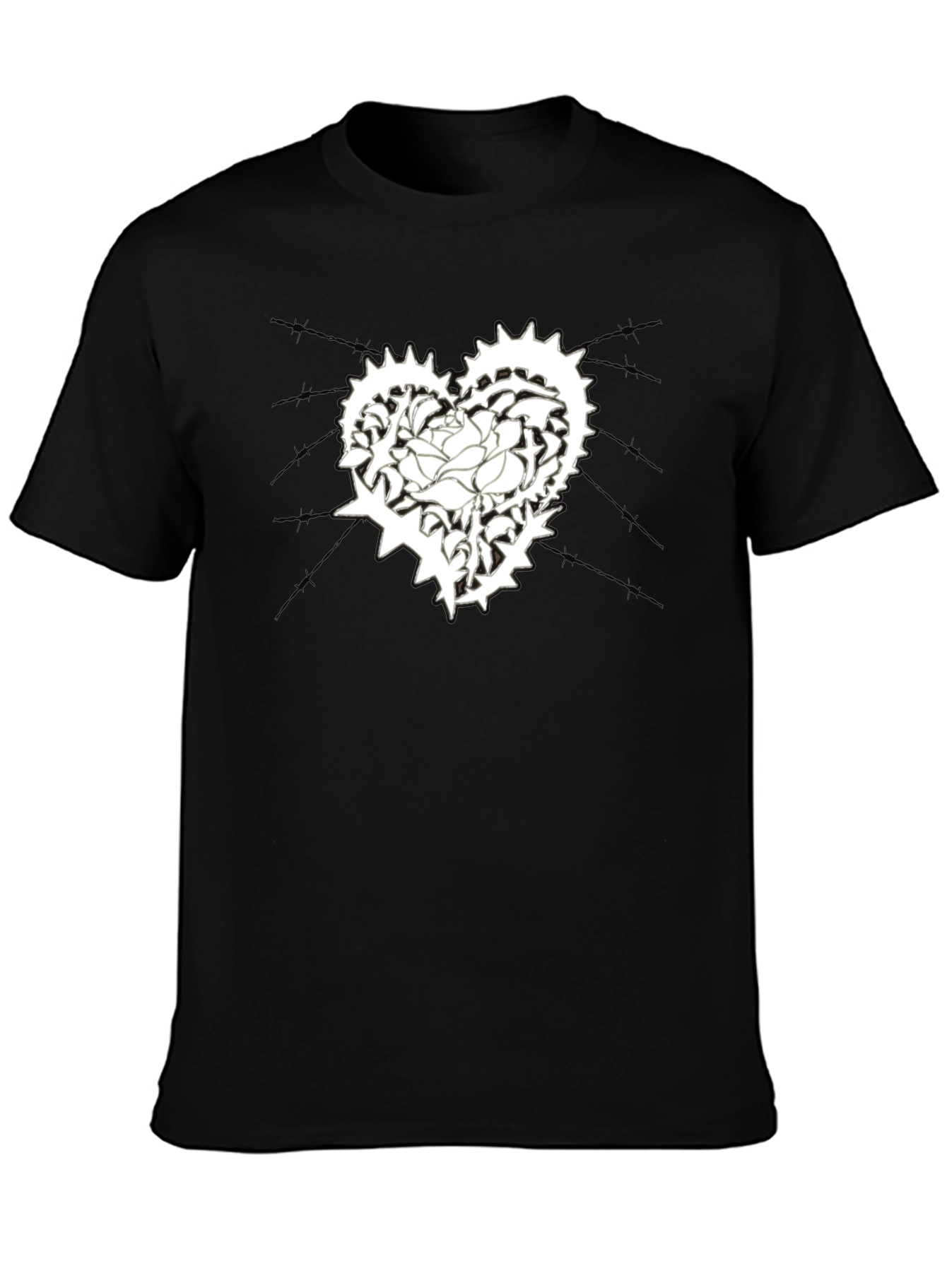 Mens Black T-Shirt with Heart & Rose Graphic