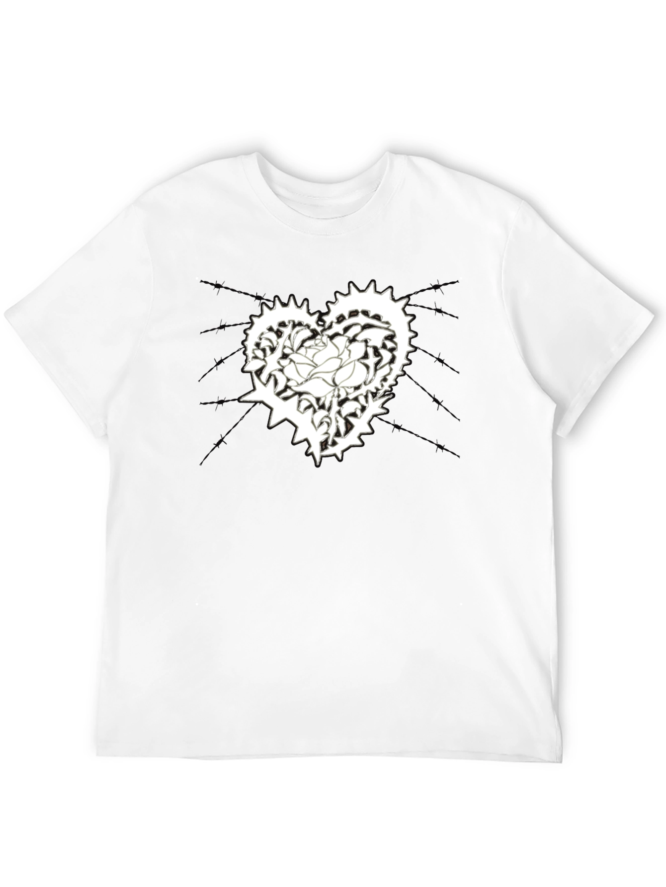 Mens Black T-Shirt with Heart & Rose Graphic