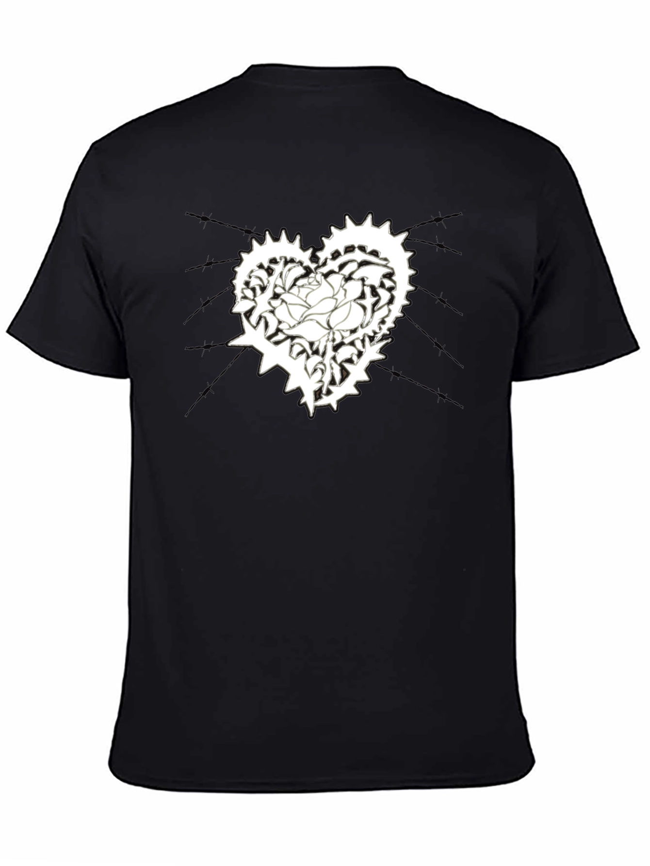 Mens Black T-Shirt with Heart & Rose Graphic