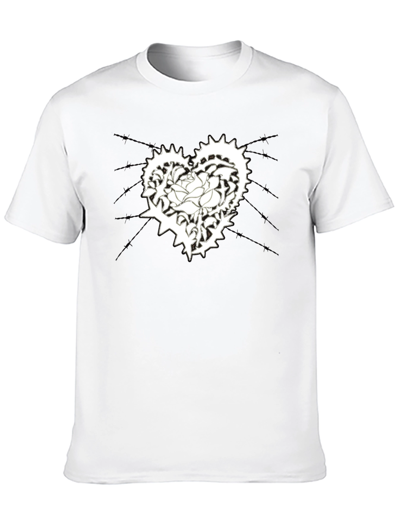 Mens Black T-Shirt with Heart & Rose Graphic