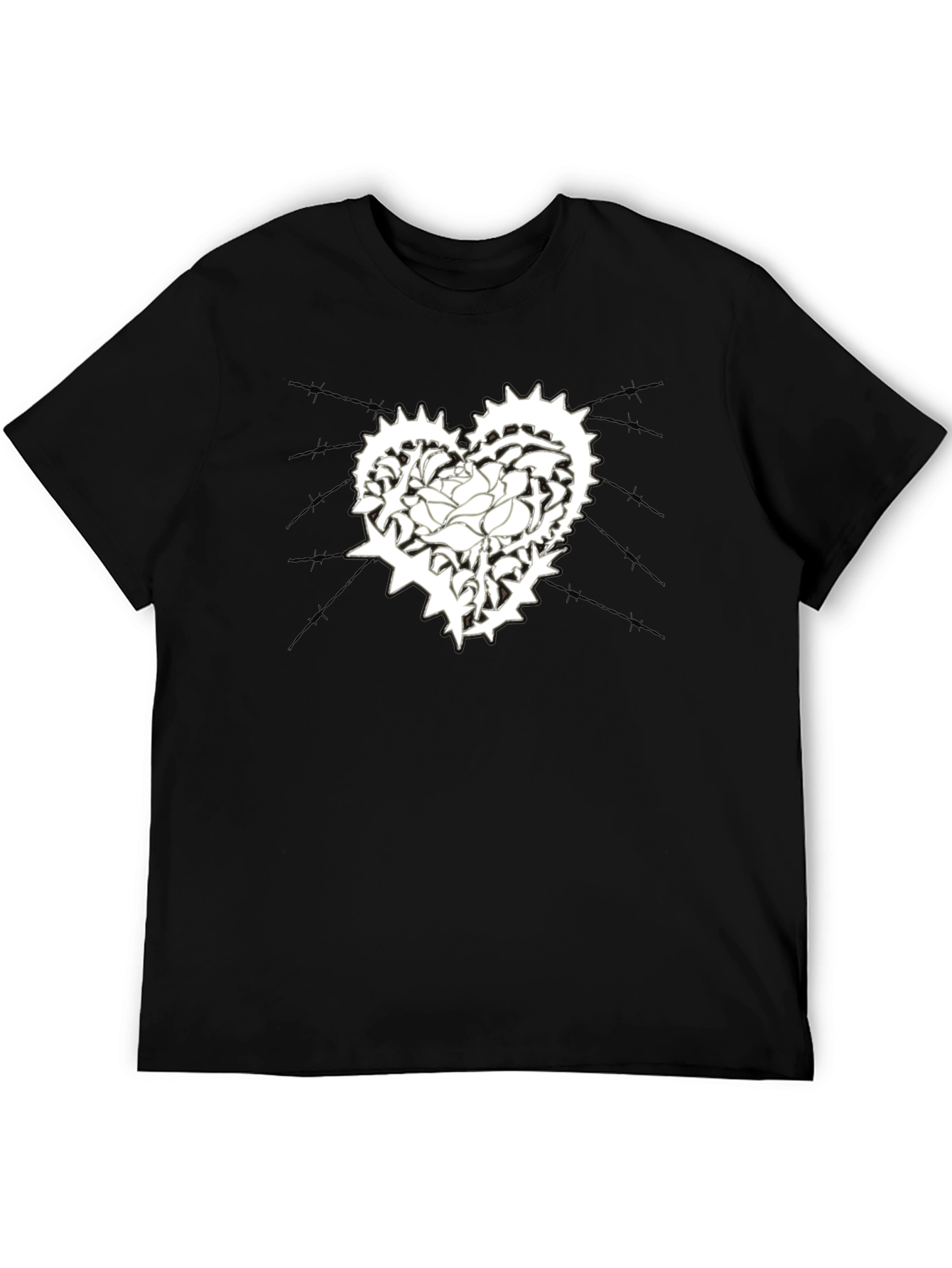 Mens Black T-Shirt with Heart & Rose Graphic