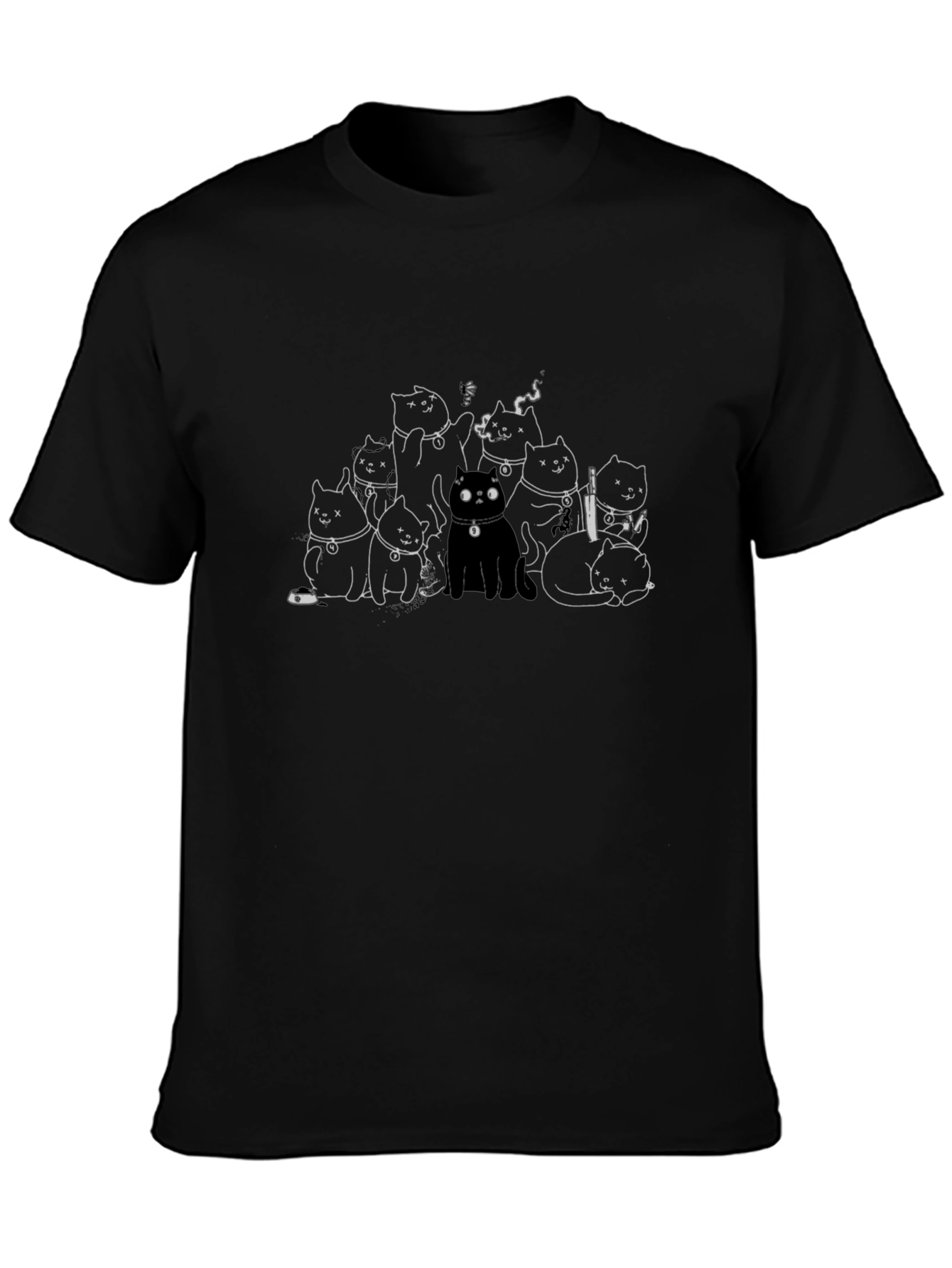 Cats Gang Black T-Shirt - Unique Graphic Tee