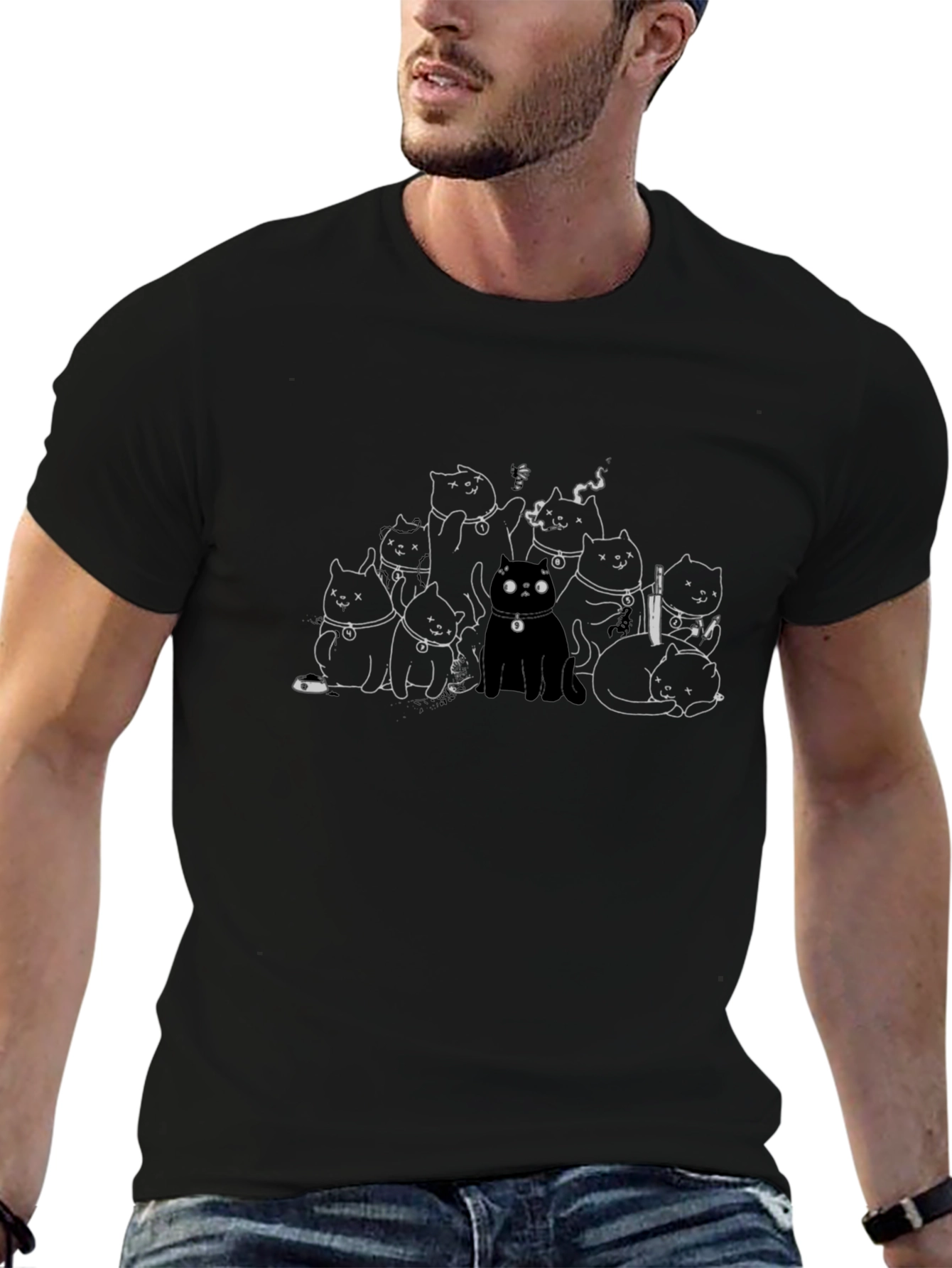 Cats Gang Black T-Shirt - Unique Graphic Tee