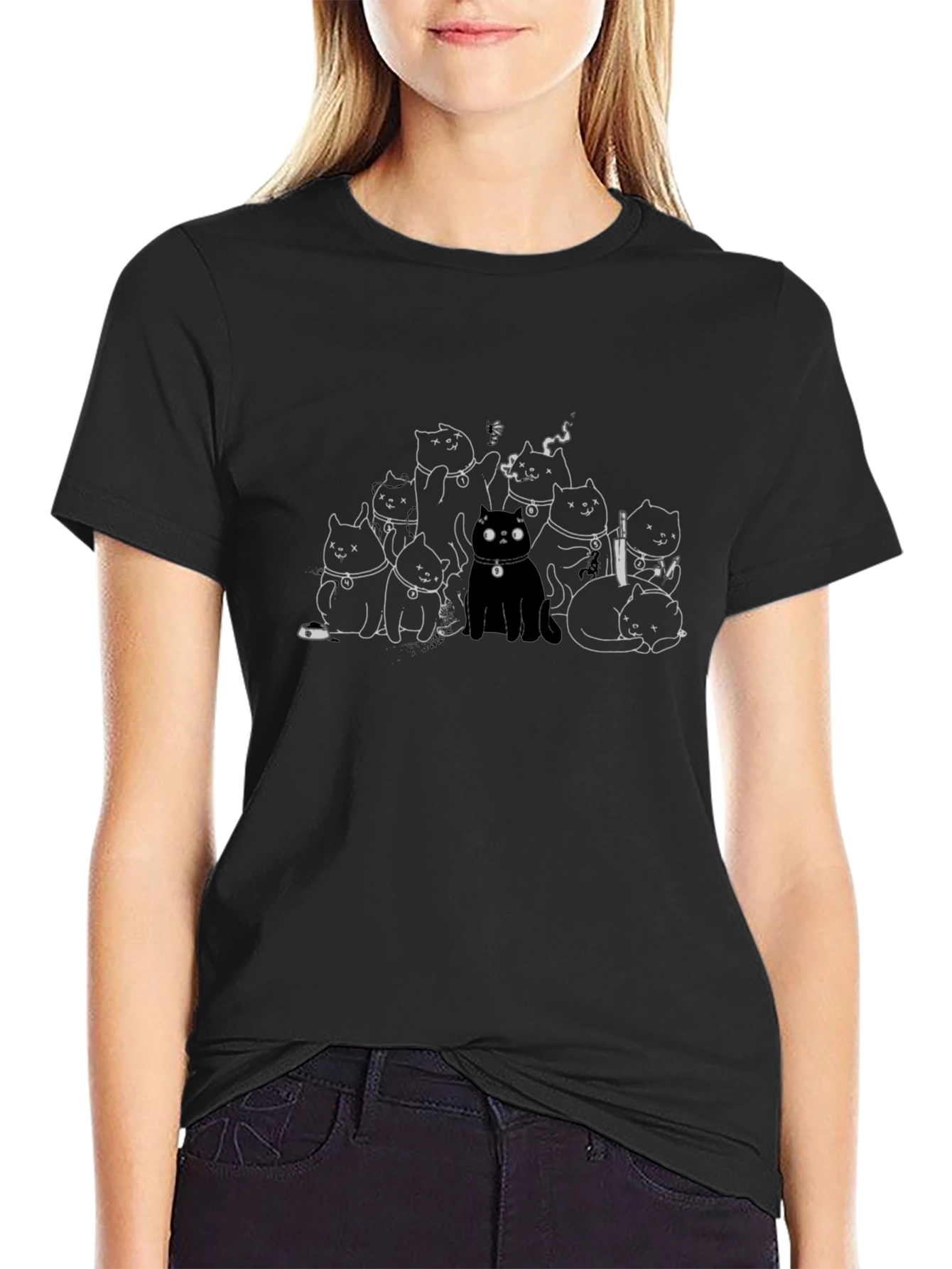 Cats Gang Black T-Shirt - Unique Graphic Tee