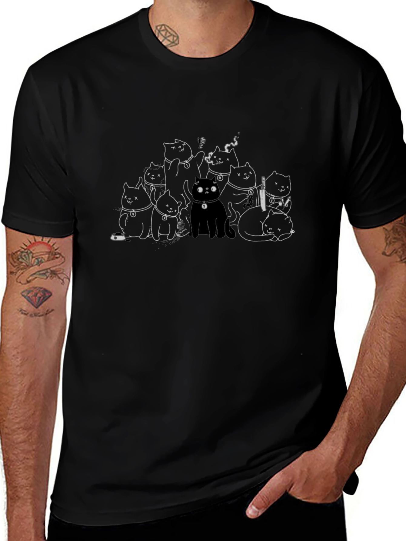 Cats Gang Black T-Shirt - Unique Graphic Tee