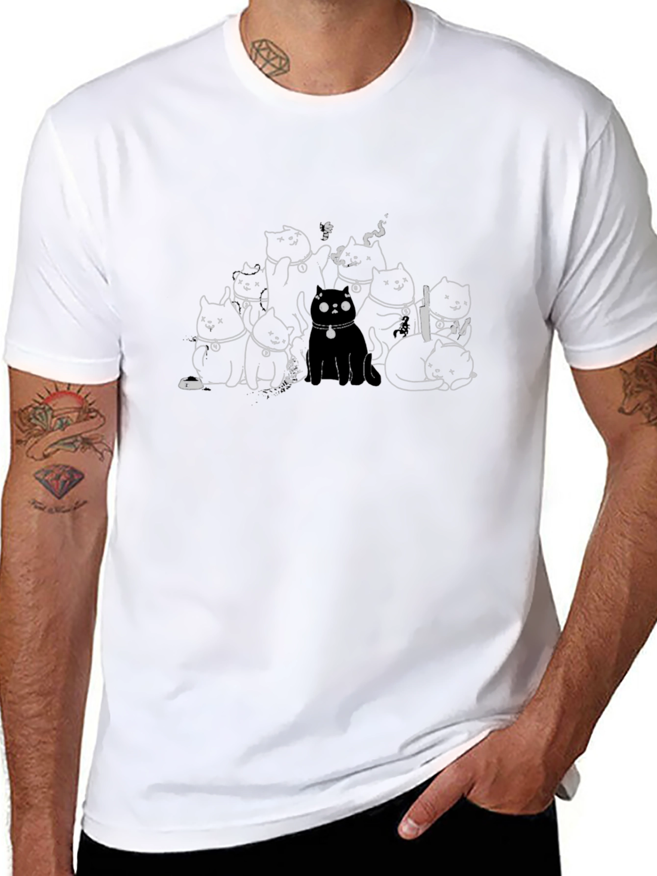 Cats Gang Black T-Shirt - Unique Graphic Tee