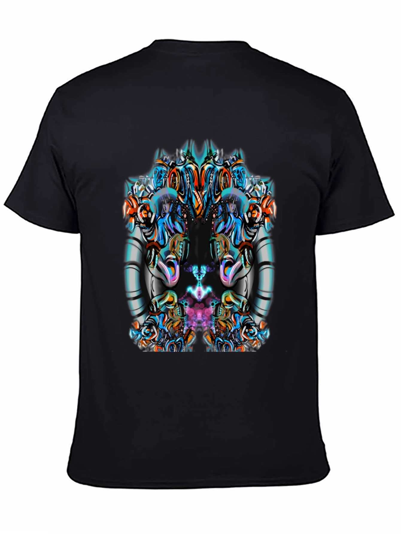 Abstract Geometric Graphic Print Mens Black Tee
