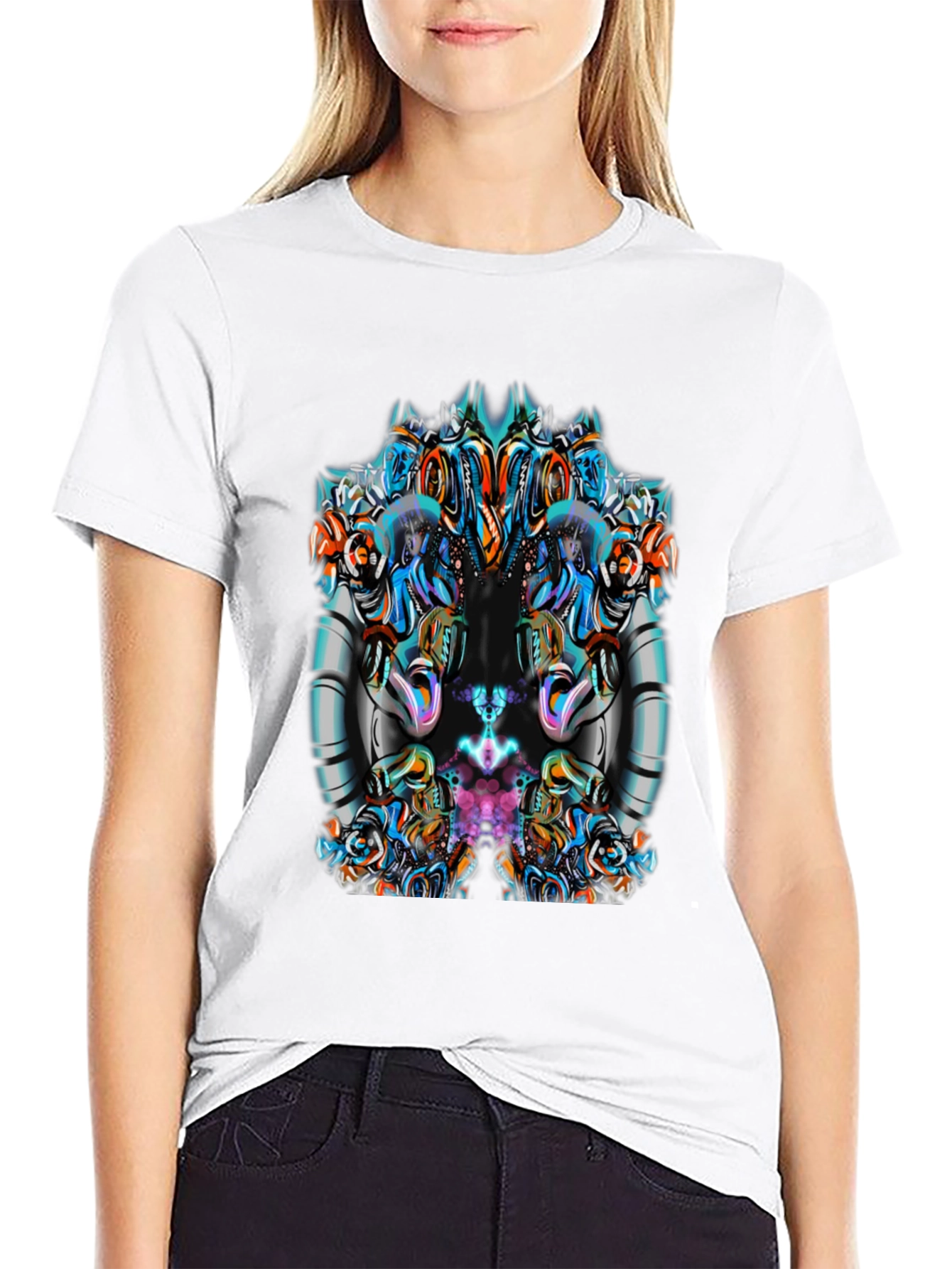 Abstract Geometric Graphic Print Mens Black Tee
