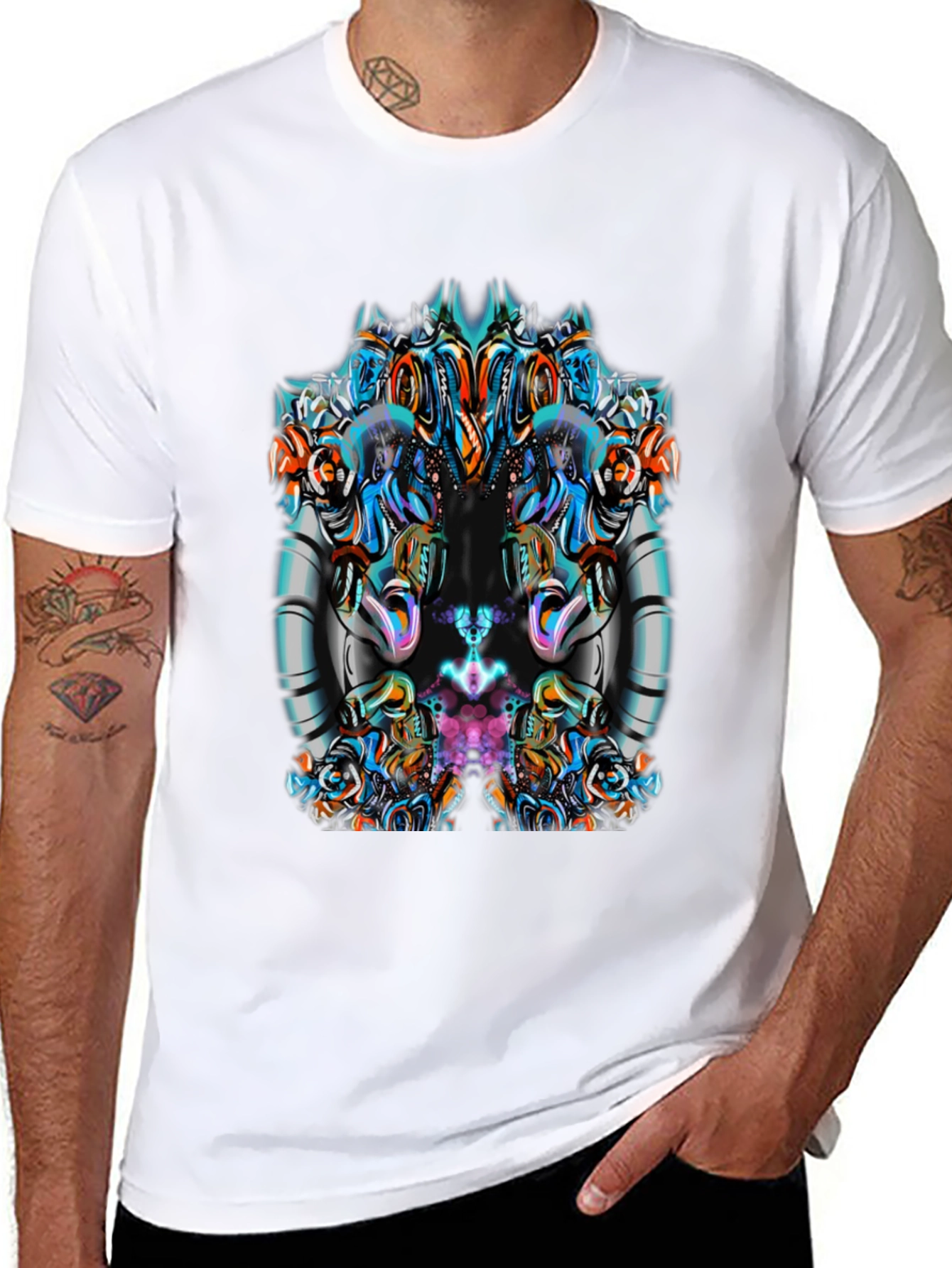 Abstract Geometric Graphic Print Mens Black Tee