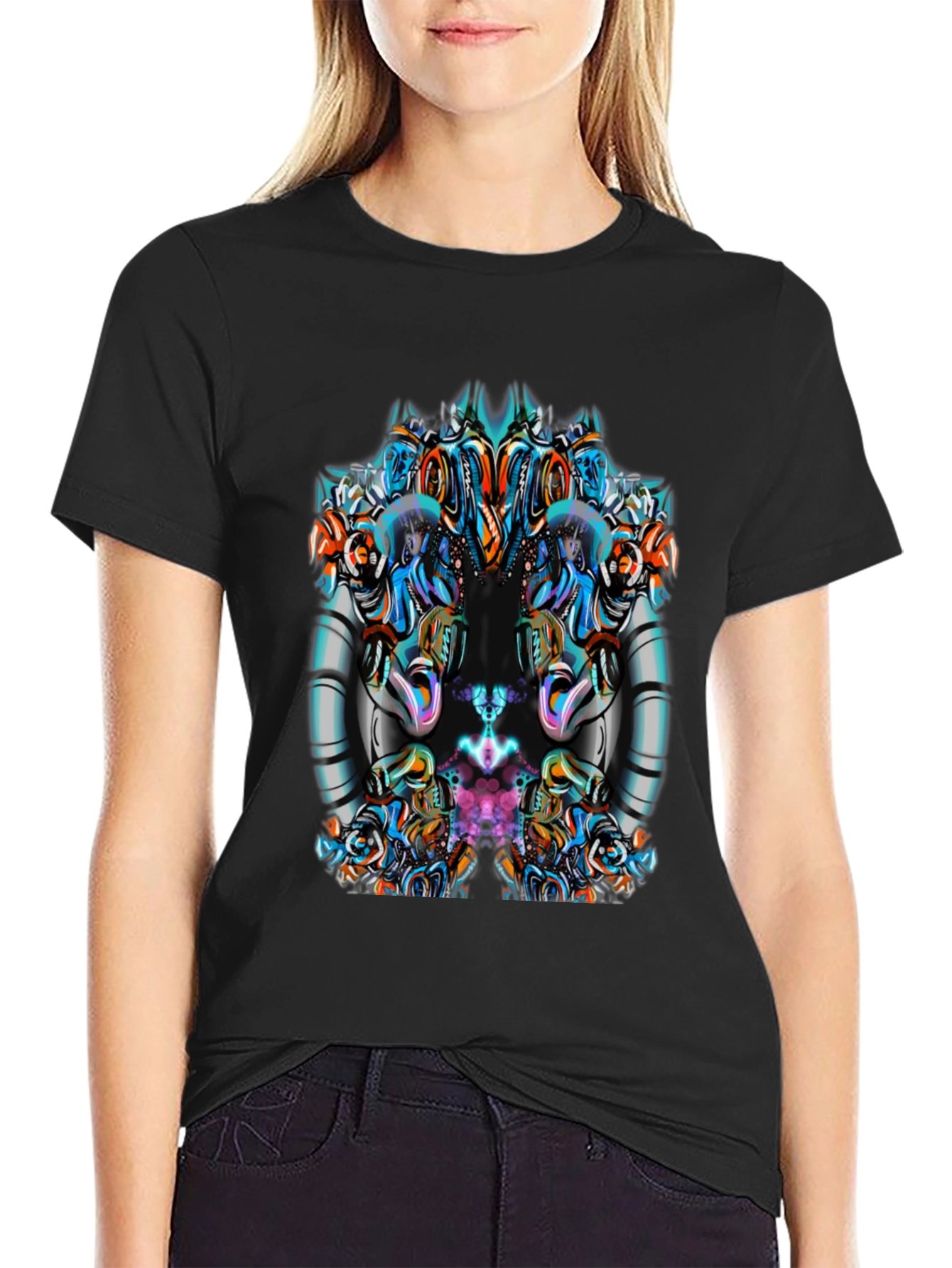 Abstract Geometric Graphic Print Mens Black Tee