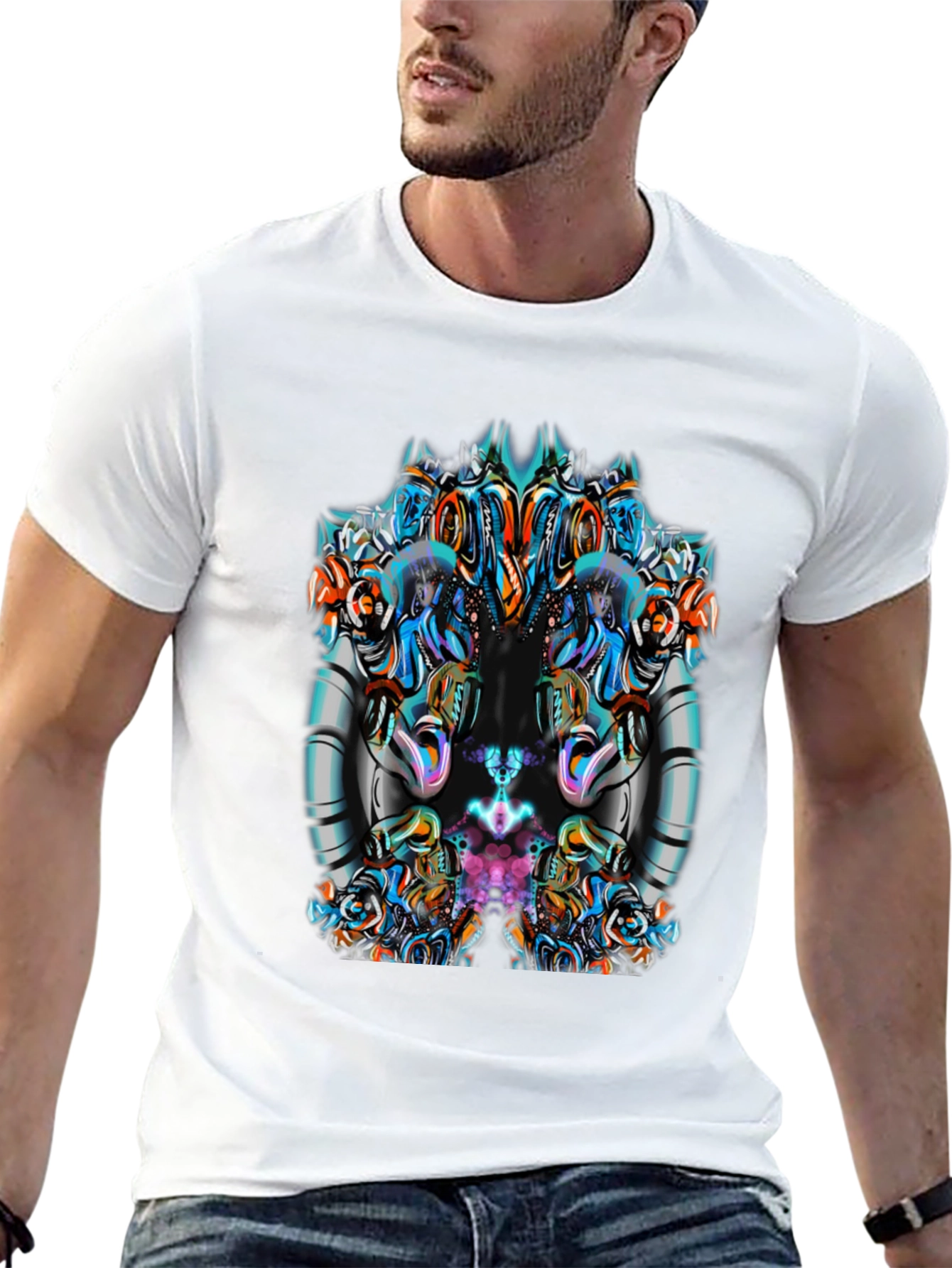 Abstract Geometric Graphic Print Mens Black Tee