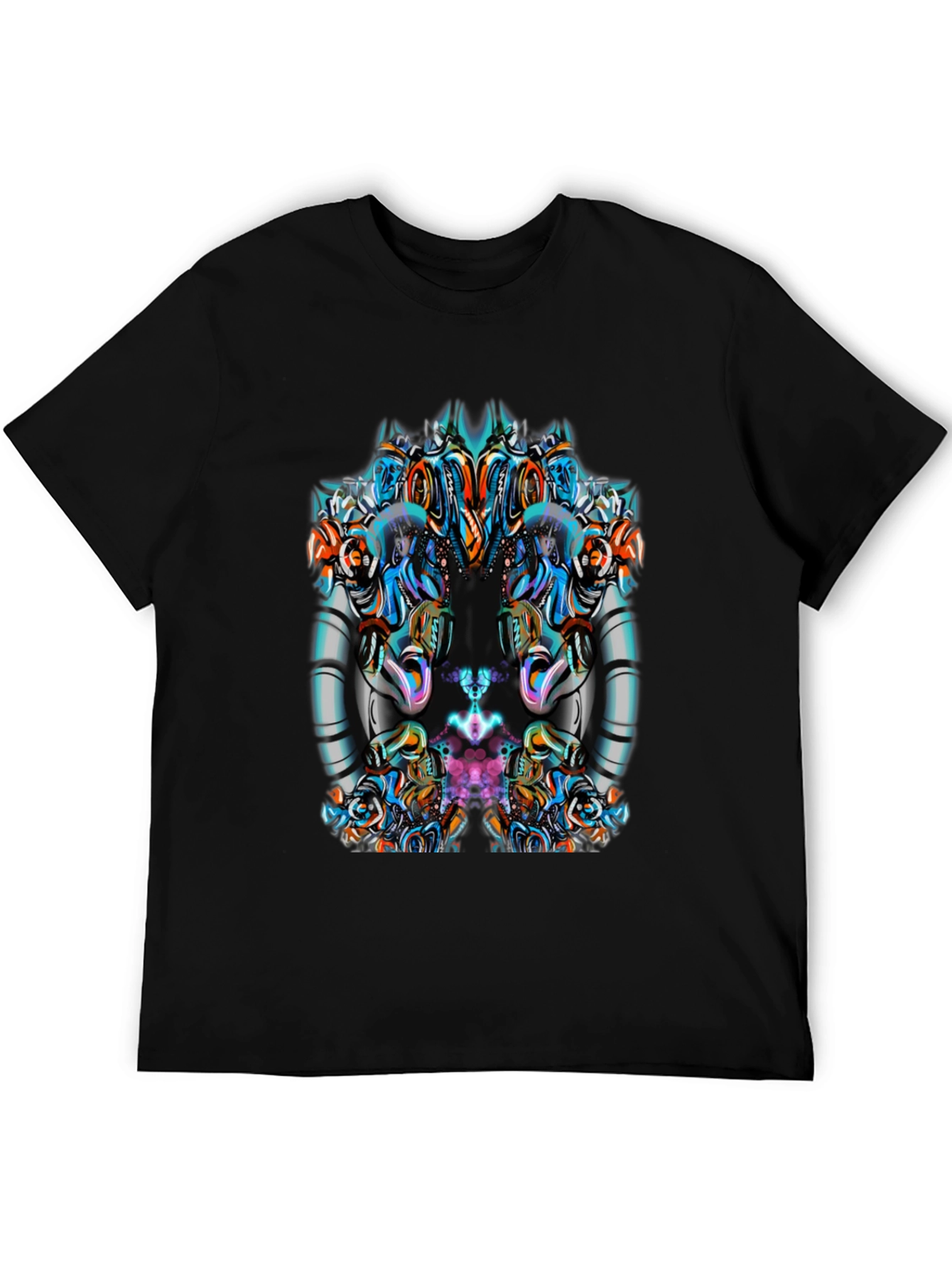 Abstract Geometric Graphic Print Mens Black Tee