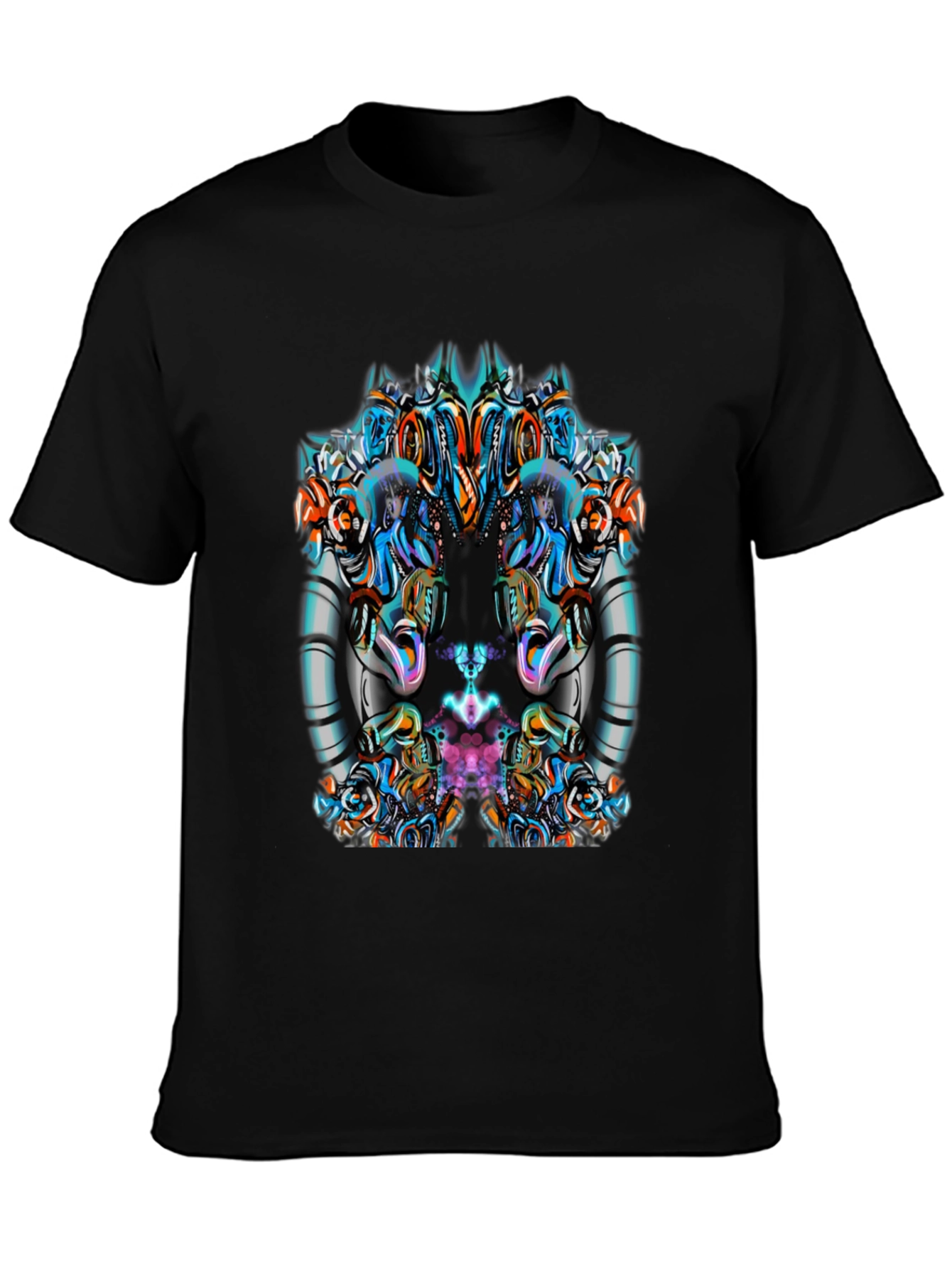 Abstract Geometric Graphic Print Mens Black Tee