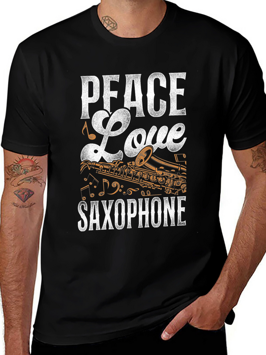 Peace Love Saxophone Graphic T-Shirt