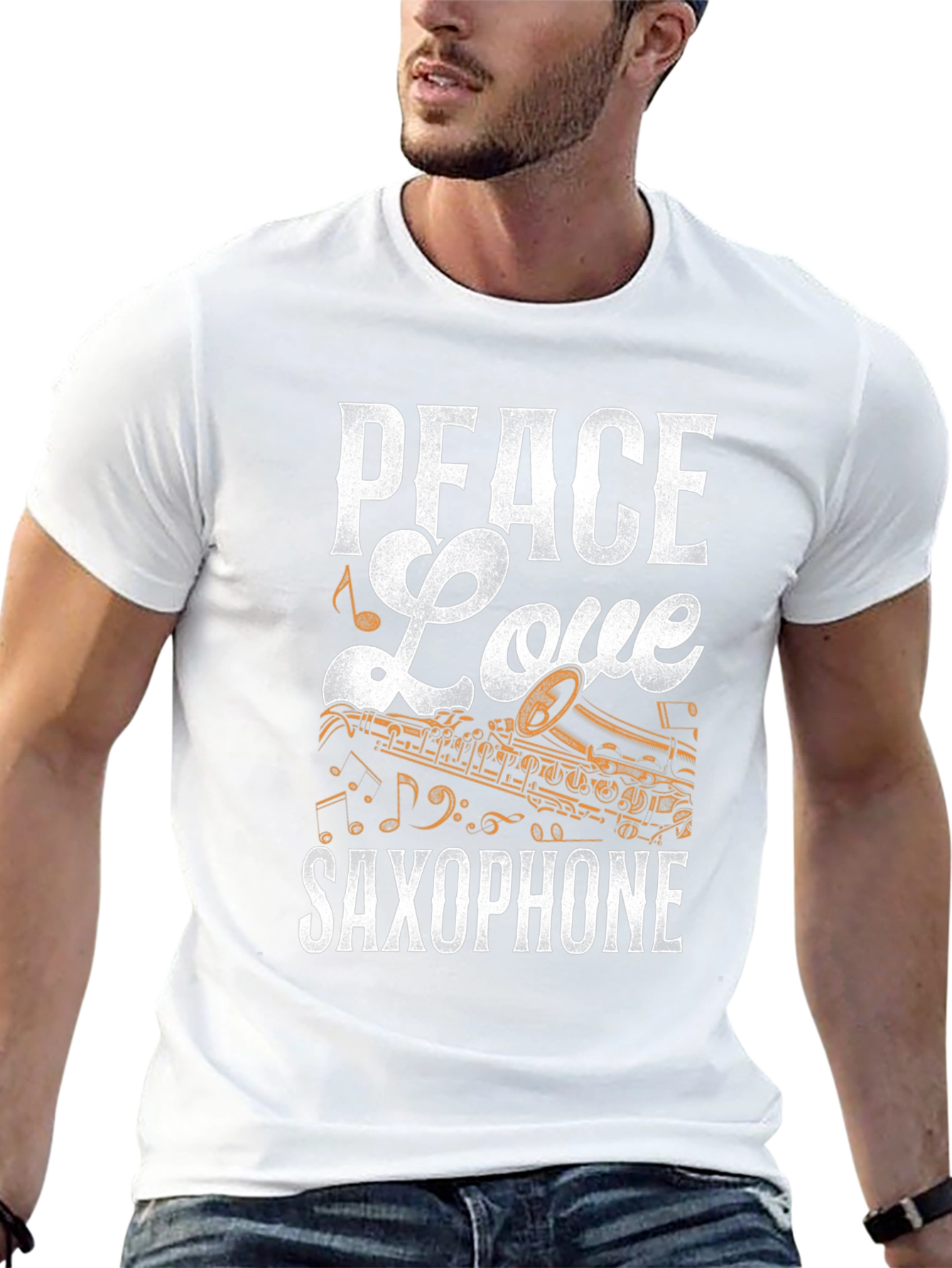 Peace Love Saxophone Graphic T-Shirt
