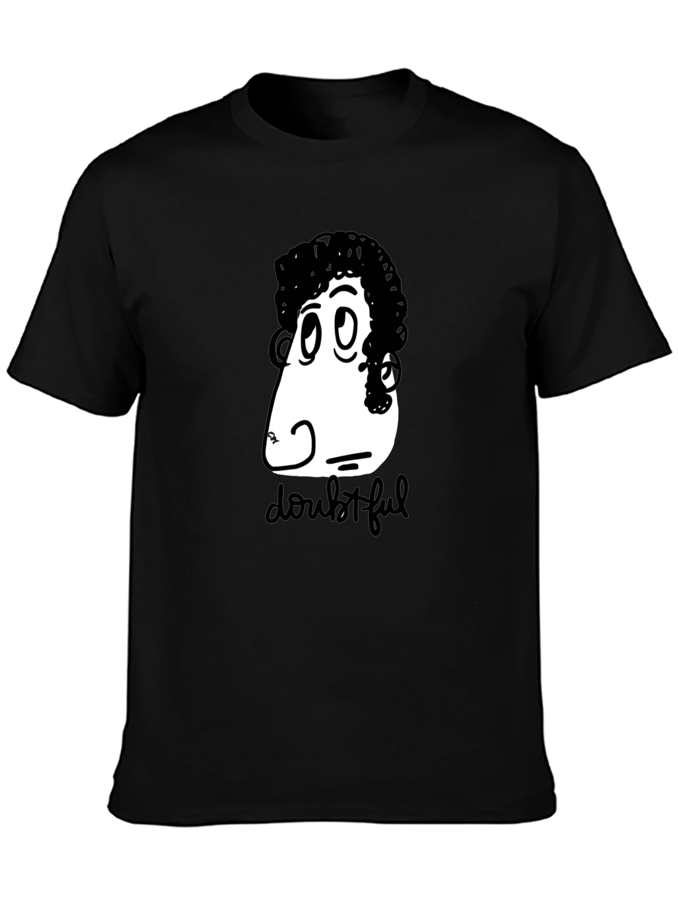 Doubtful Cartoon Graphic Black T-Shirt
