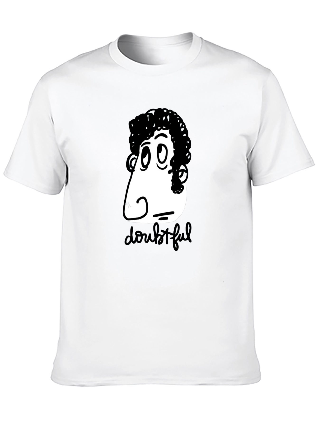 Doubtful Cartoon Graphic Black T-Shirt
