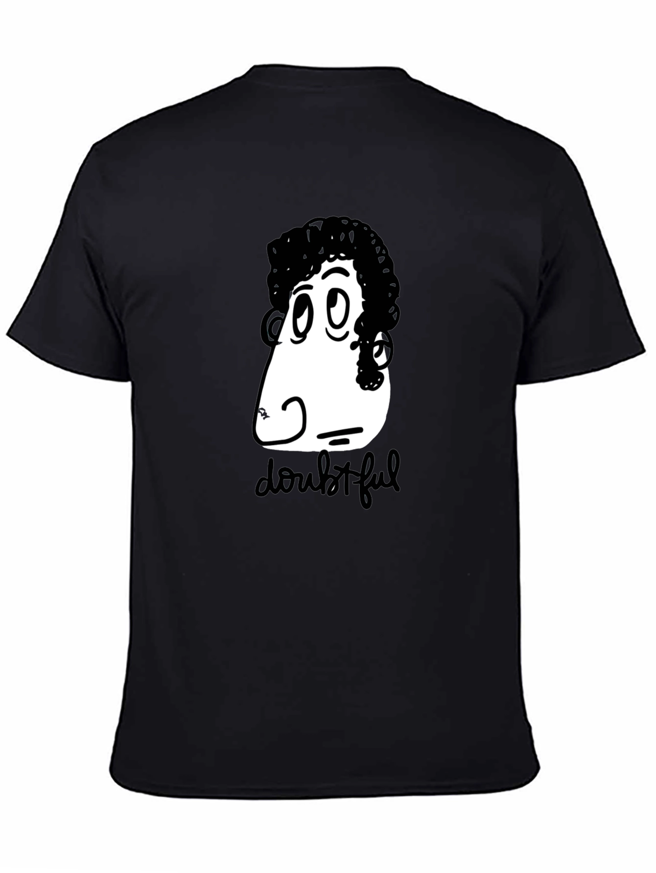 Doubtful Cartoon Graphic Black T-Shirt