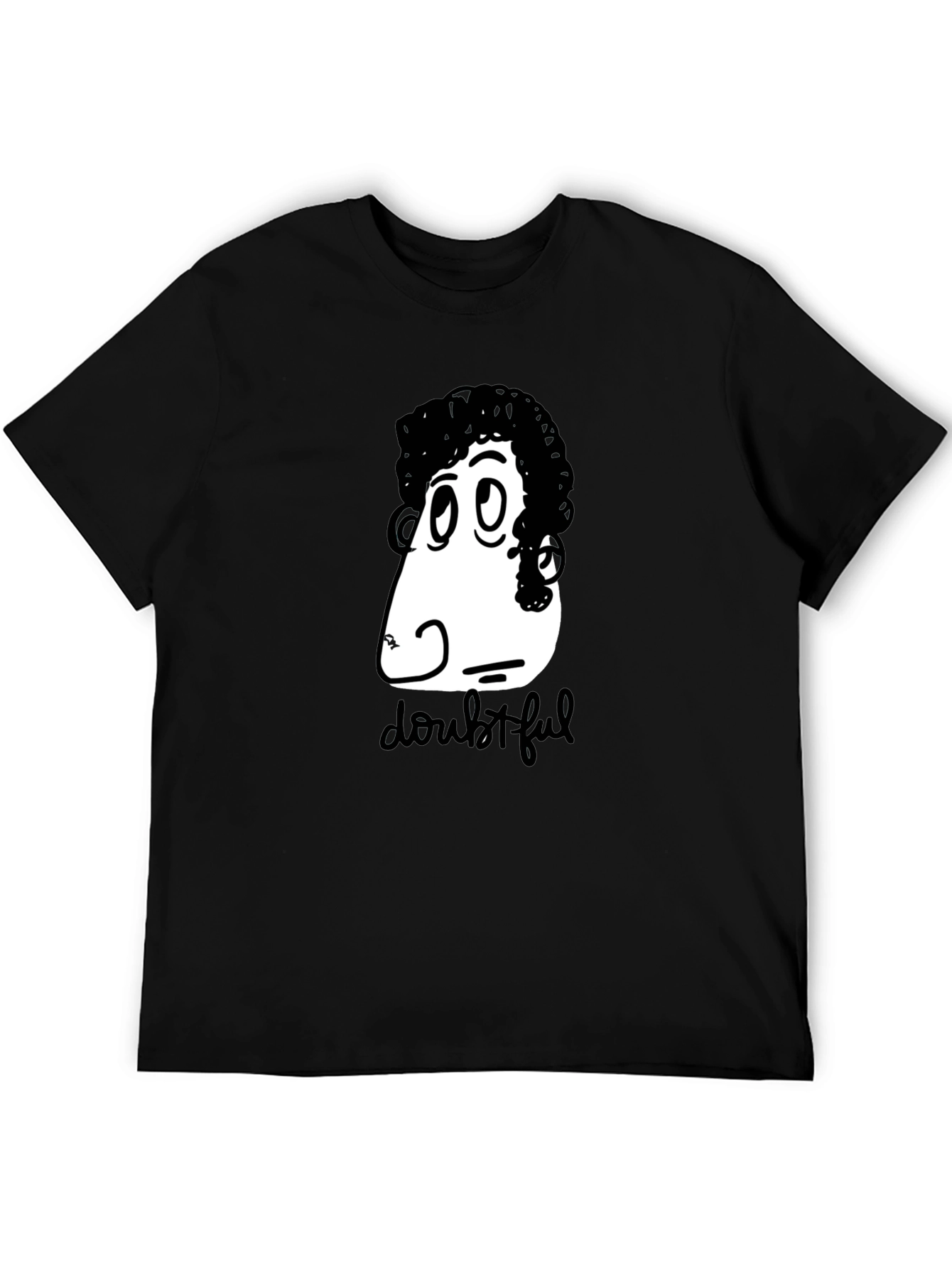 Doubtful Cartoon Graphic Black T-Shirt
