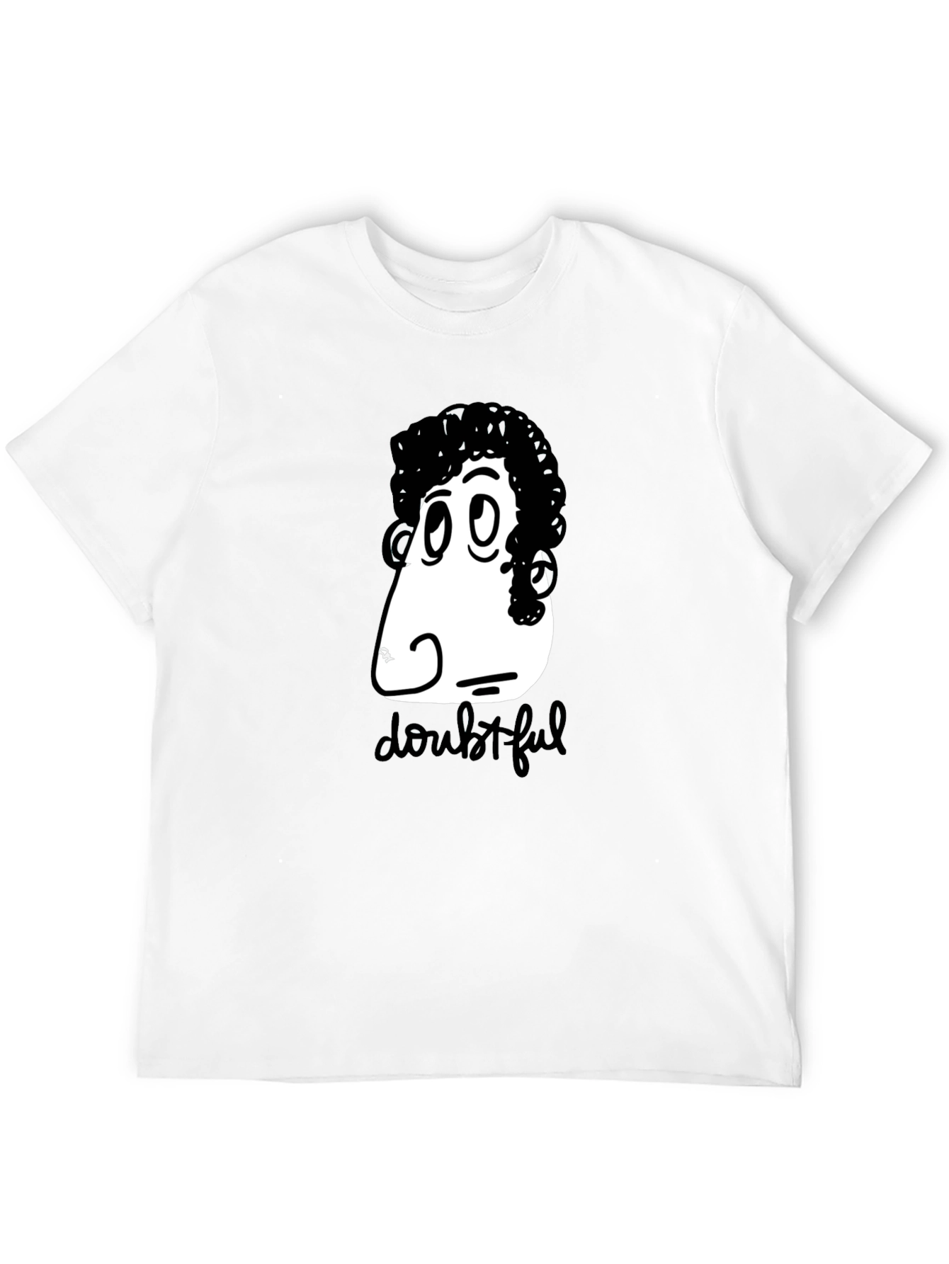 Doubtful Cartoon Graphic Black T-Shirt