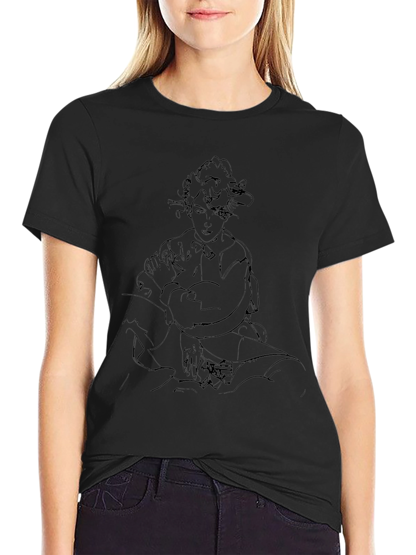 Elegant Woman Sketch Black Tee