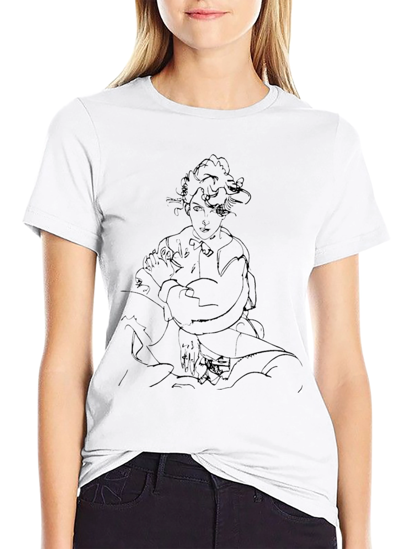 Elegant Woman Sketch Black Tee