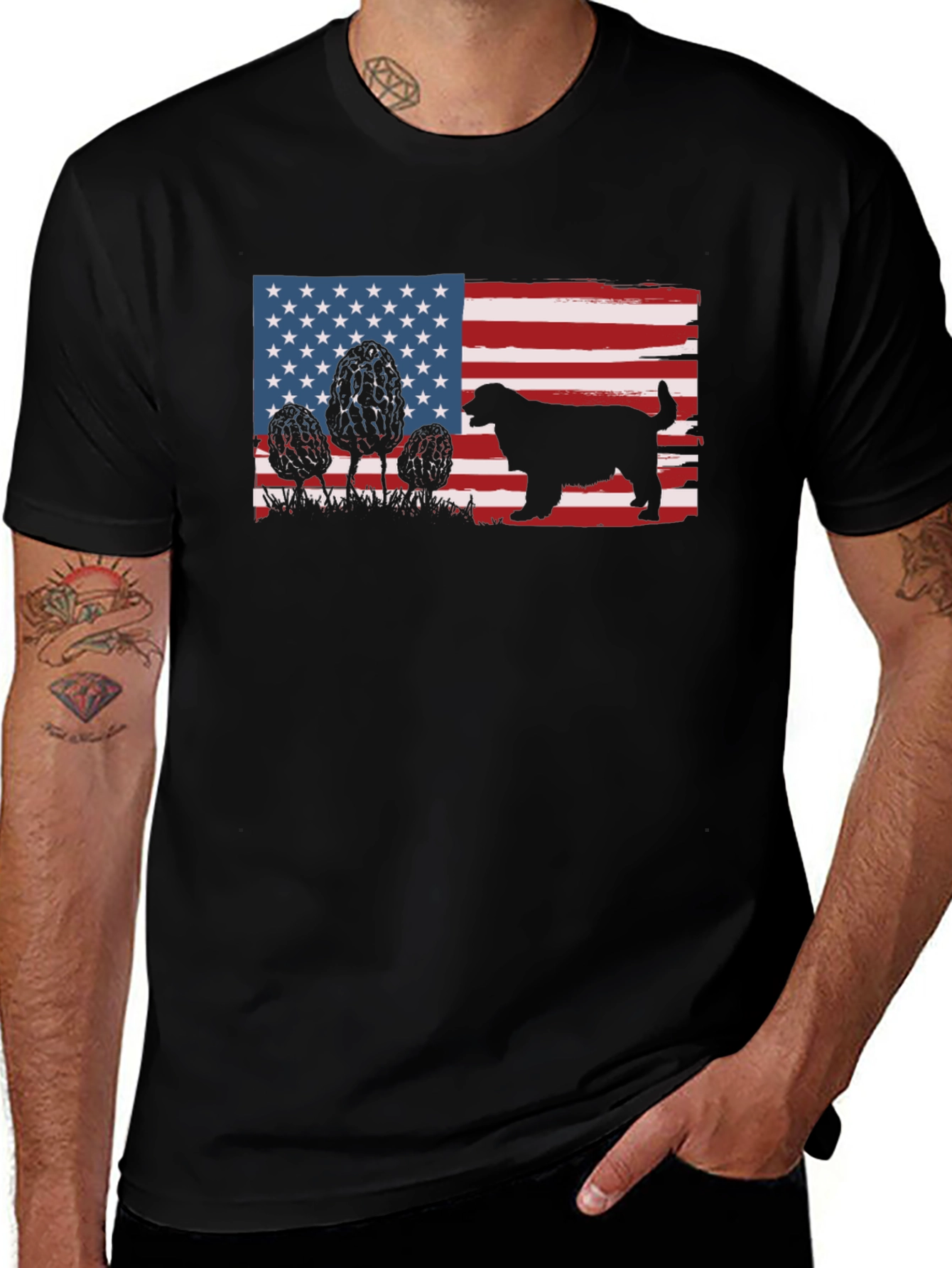 American Flag Dog & Morel Mushroom Graphic Tee