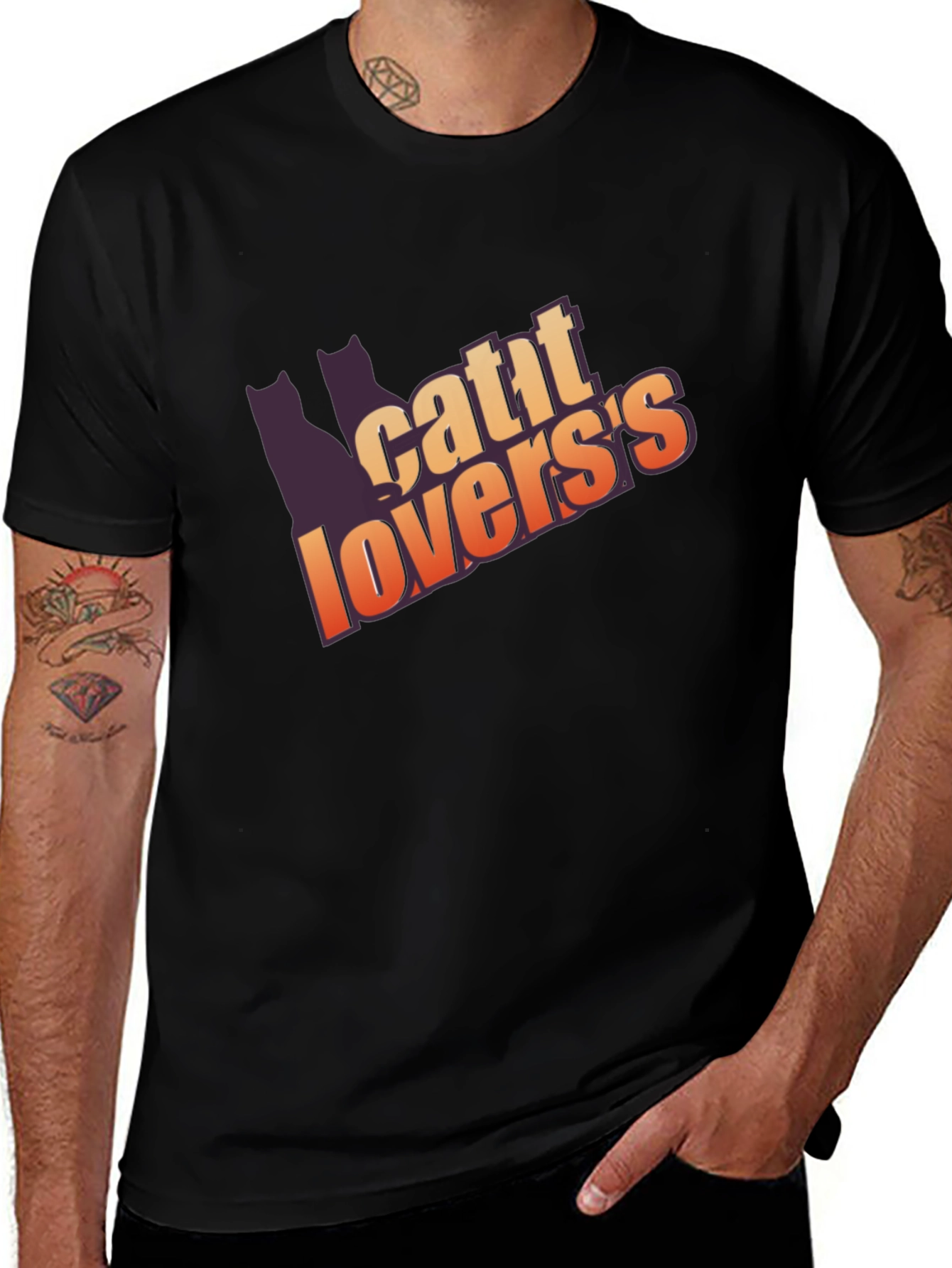 Cat Lovers Graphic T-Shirt - Black