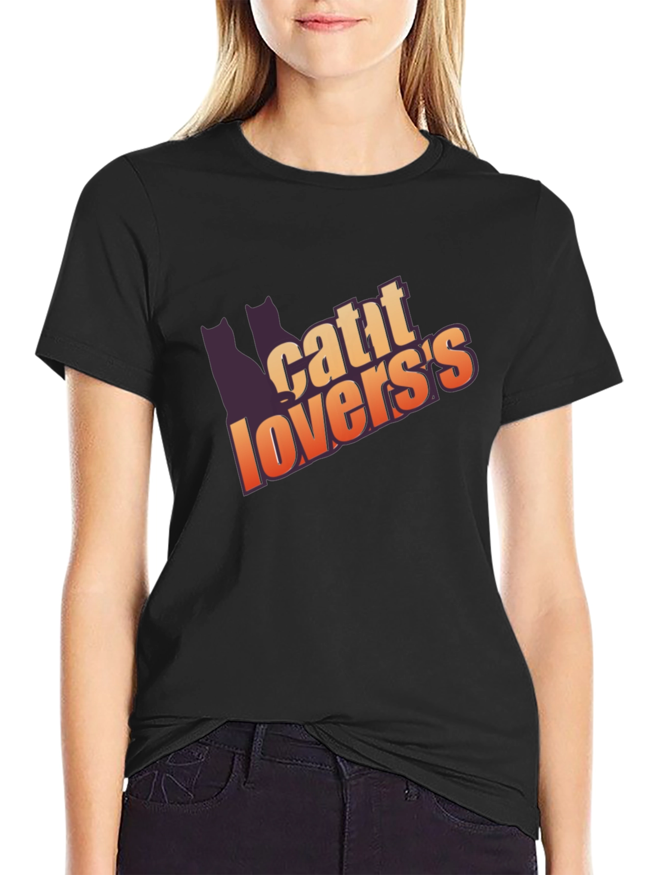 Cat Lovers Graphic T-Shirt - Black