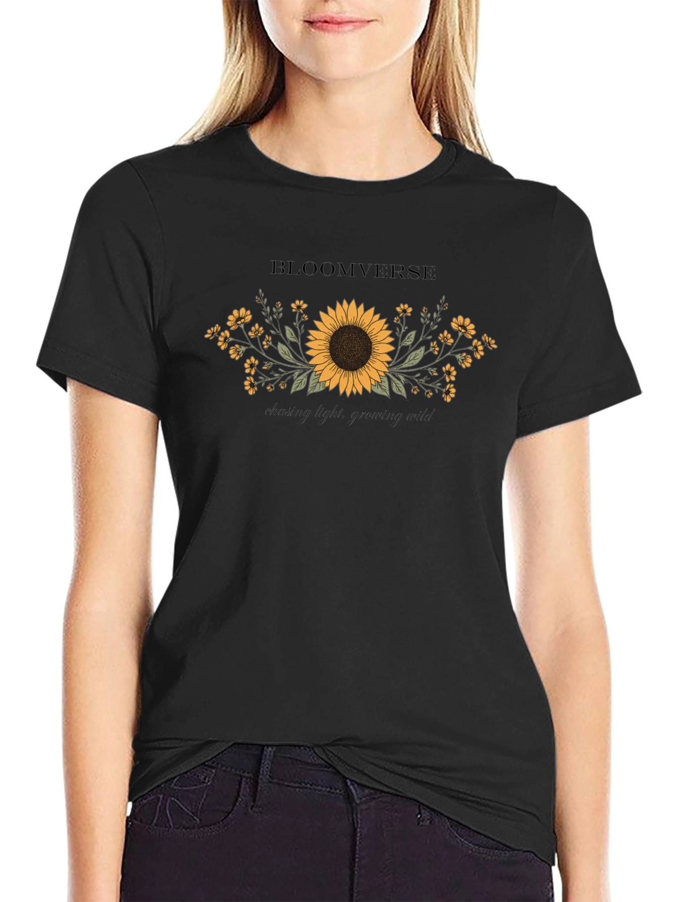 Bloomverse Sunflower Graphic Tee - Black